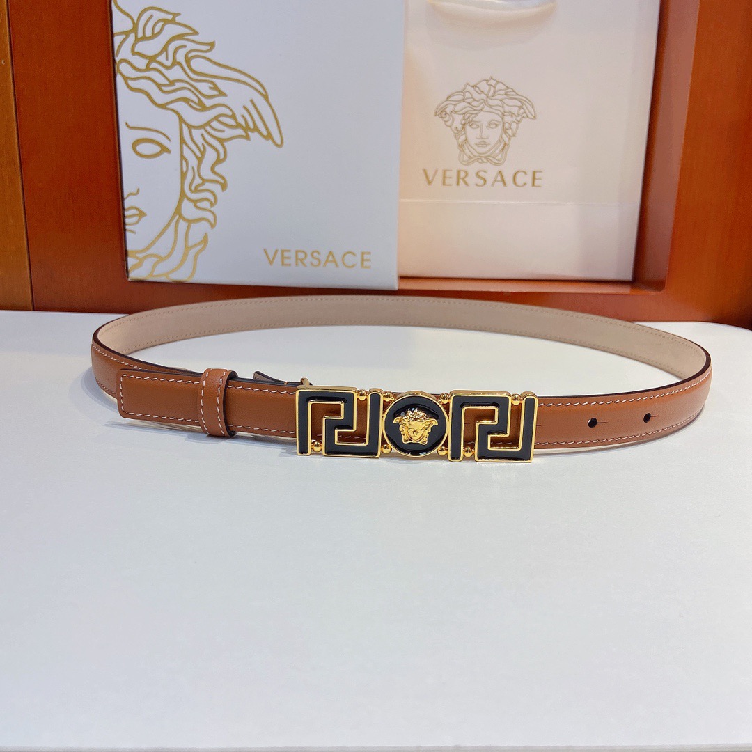 Versace Belts For Women Designer Belt Womens Formal Smooth Buckle Woman Narrow Genuine Leather Golden Bronze Cowhide Design Thin Optional High Quality
