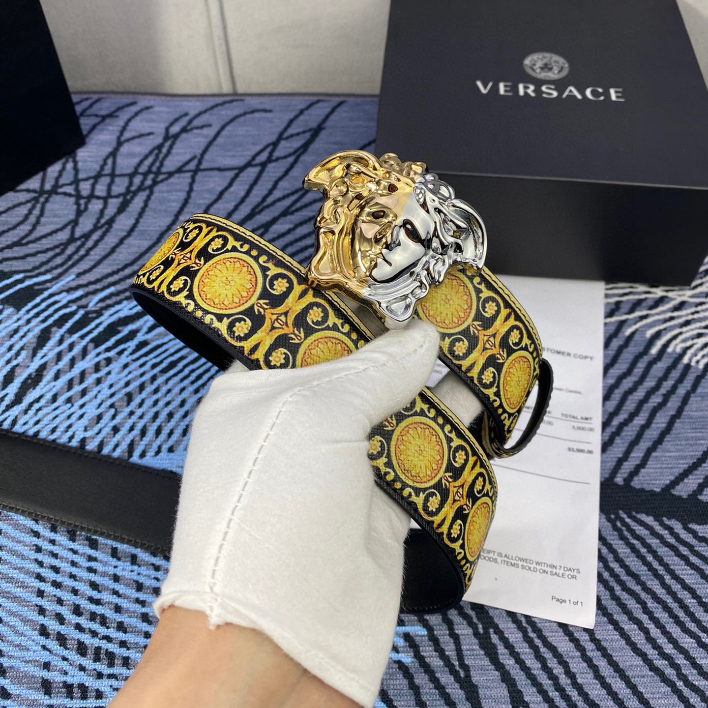 Versace Designer Belt Men Belts Women's Brand Belt With 3D Square Medusa Portrait Belt Buckle One Side Is Monochrome And The Other Side Is Decorated With The Brand's Iconic Print Woman Men Belt Fashion Designer High Quality Belt