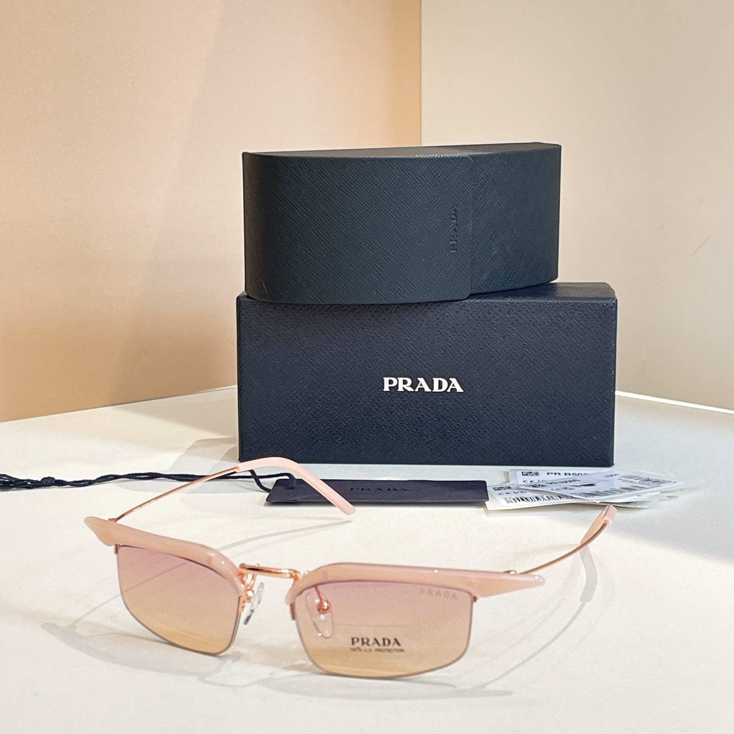 Prada Designer Sunglasses Women Oval Frame Metal Mirror Legs Sunglasses Retro Small Frame Sexy Little Women Fashion Luxury Glasses With Box