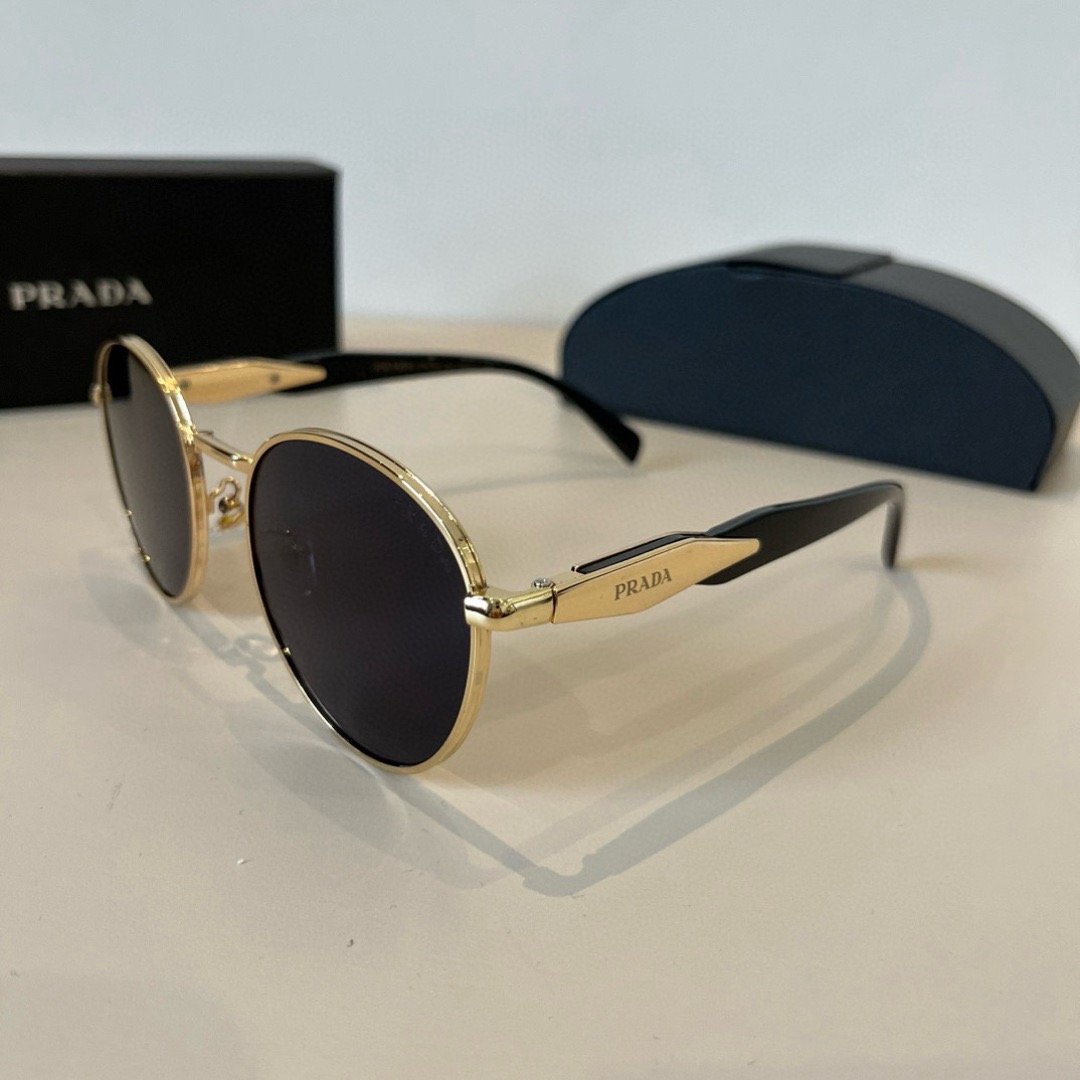 Prada Designer Sunglasses Men For Women Oval Frame Metal Mirror Legs Sunglasses Retro Small Frame Sexy Little Women Fashion Luxury Glasses With Box