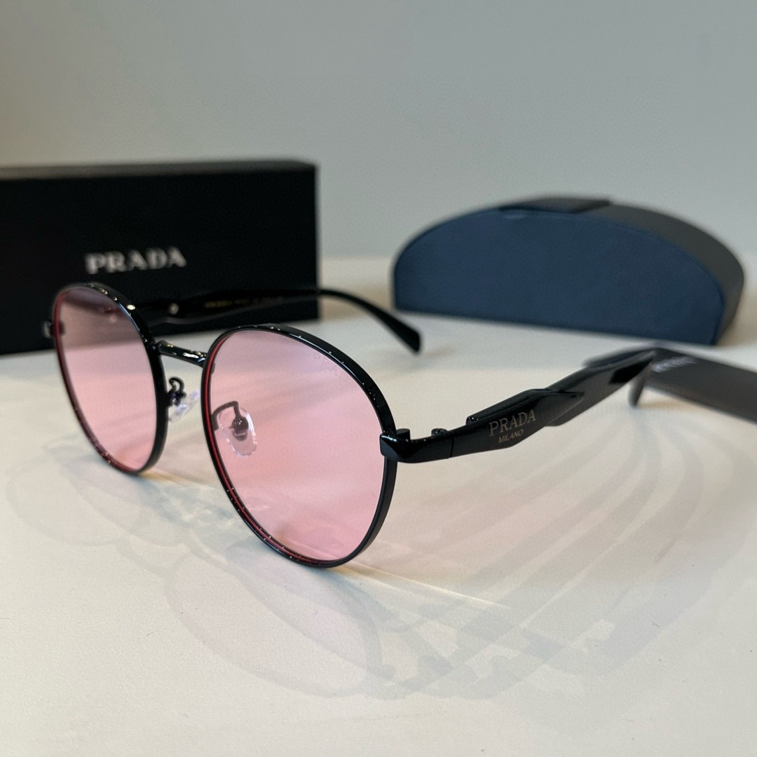 Prada Designer Sunglasses Men For Women Oval Frame Metal Mirror Legs Sunglasses Retro Small Frame Sexy Little Women Fashion Luxury Glasses With Box