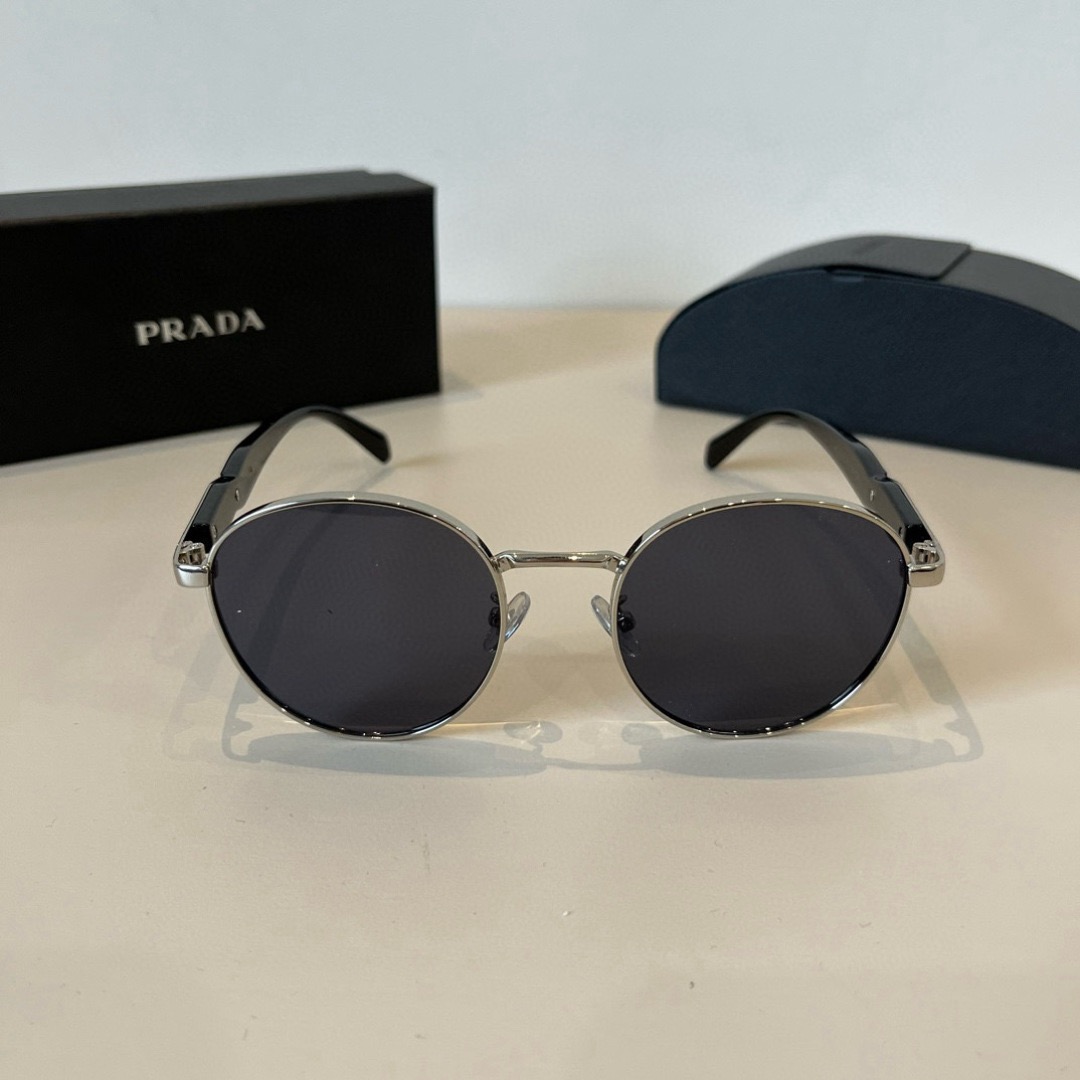 Prada Designer Sunglasses Men For Women Oval Frame Metal Mirror Legs Sunglasses Retro Small Frame Sexy Little Women Fashion Luxury Glasses With Box