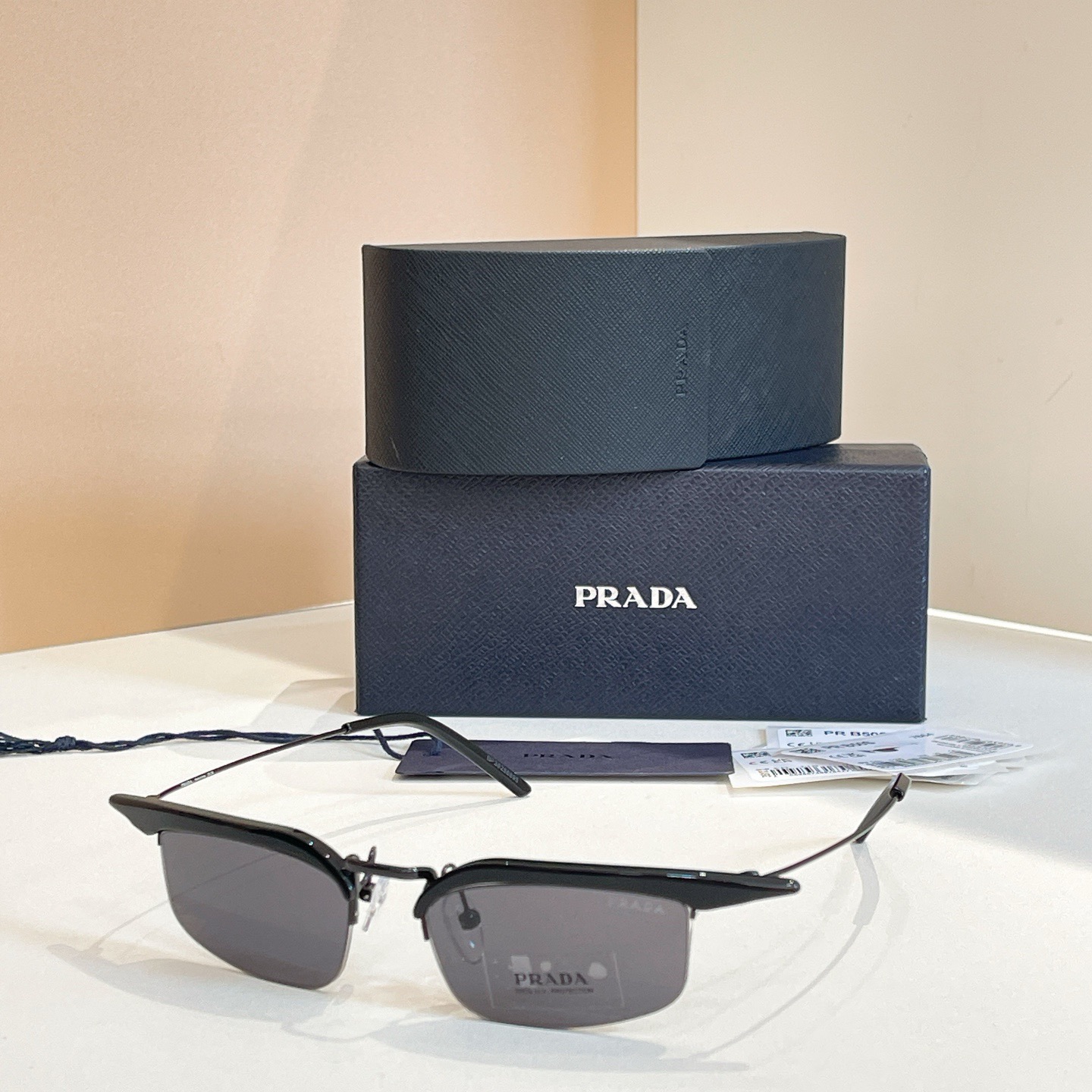 Prada Designer Sunglasses Women Oval Frame Metal Mirror Legs Sunglasses Retro Small Frame Sexy Little Women Fashion Luxury Glasses With Box