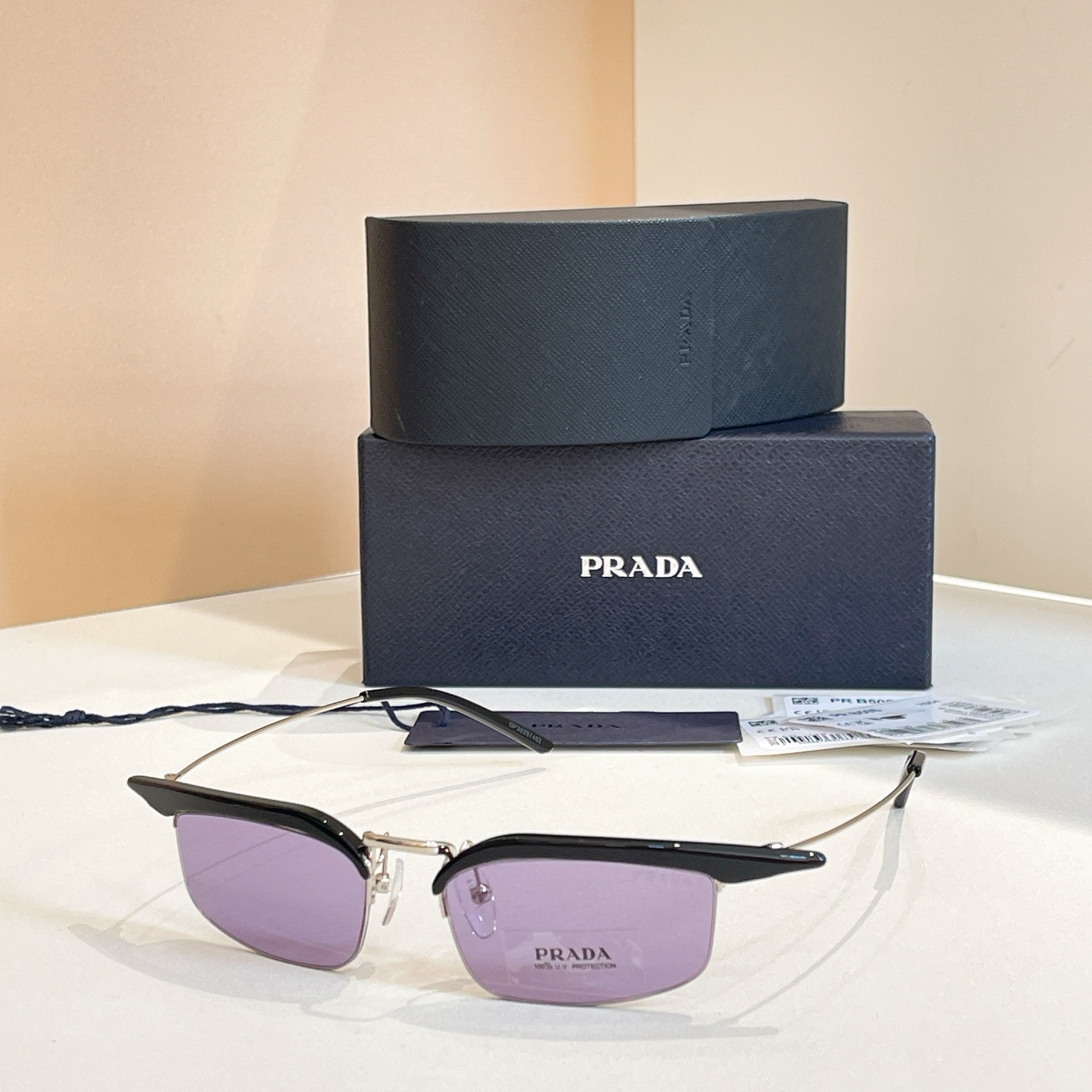Prada Designer Sunglasses Women Oval Frame Metal Mirror Legs Sunglasses Retro Small Frame Sexy Little Women Fashion Luxury Glasses With Box