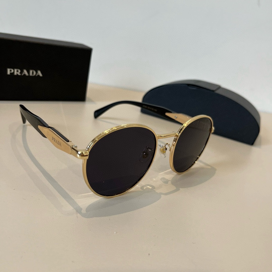 Prada Designer Sunglasses Men For Women Oval Frame Metal Mirror Legs Sunglasses Retro Small Frame Sexy Little Women Fashion Luxury Glasses With Box