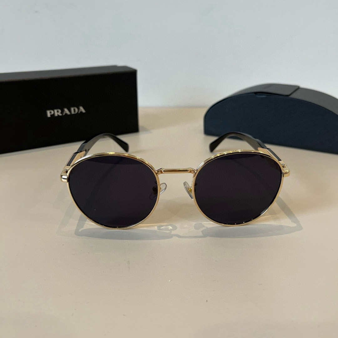 Prada Designer Sunglasses Men For Women Oval Frame Metal Mirror Legs Sunglasses Retro Small Frame Sexy Little Women Fashion Luxury Glasses With Box