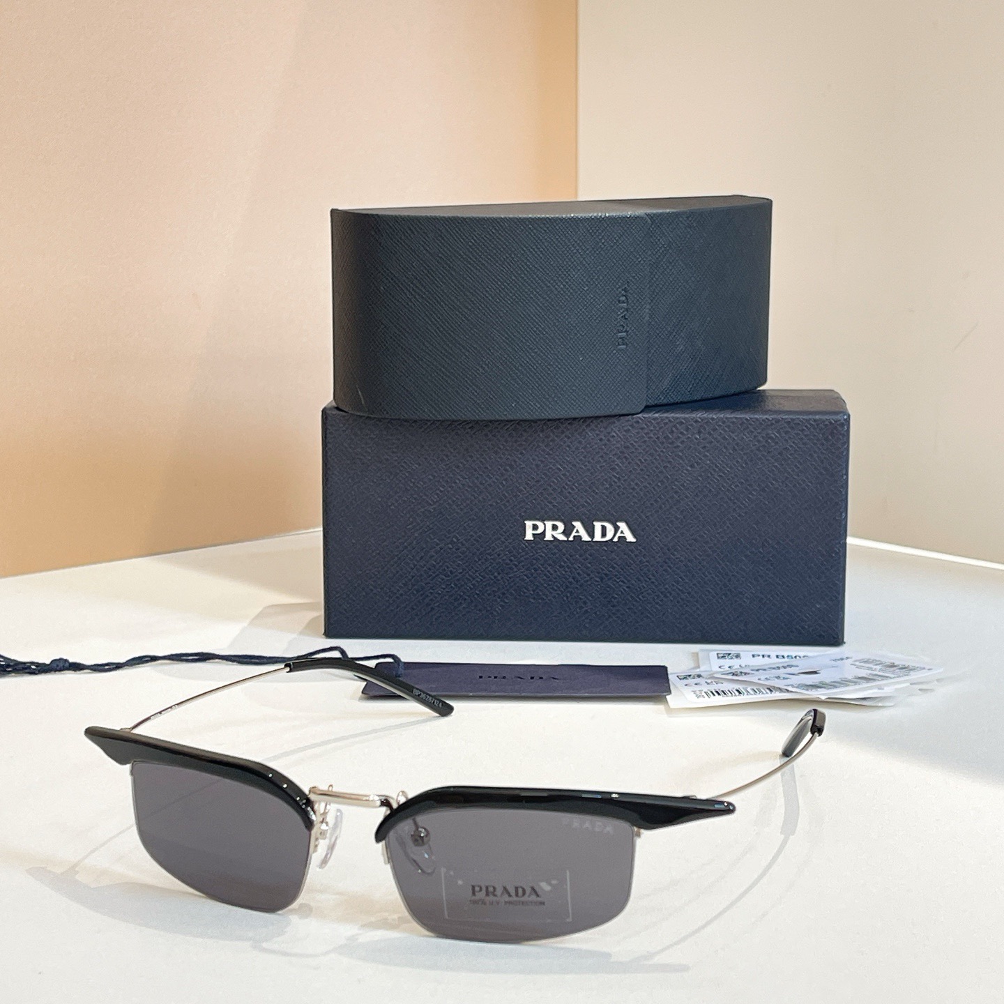 Prada Designer Sunglasses Women Oval Frame Metal Mirror Legs Sunglasses Retro Small Frame Sexy Little Women Fashion Luxury Glasses With Box