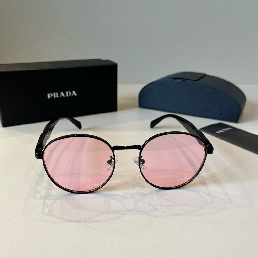 Prada Designer Sunglasses Men For Women Oval Frame Metal Mirror Legs Sunglasses Retro Small Frame Sexy Little Women Fashion Luxury Glasses With Box