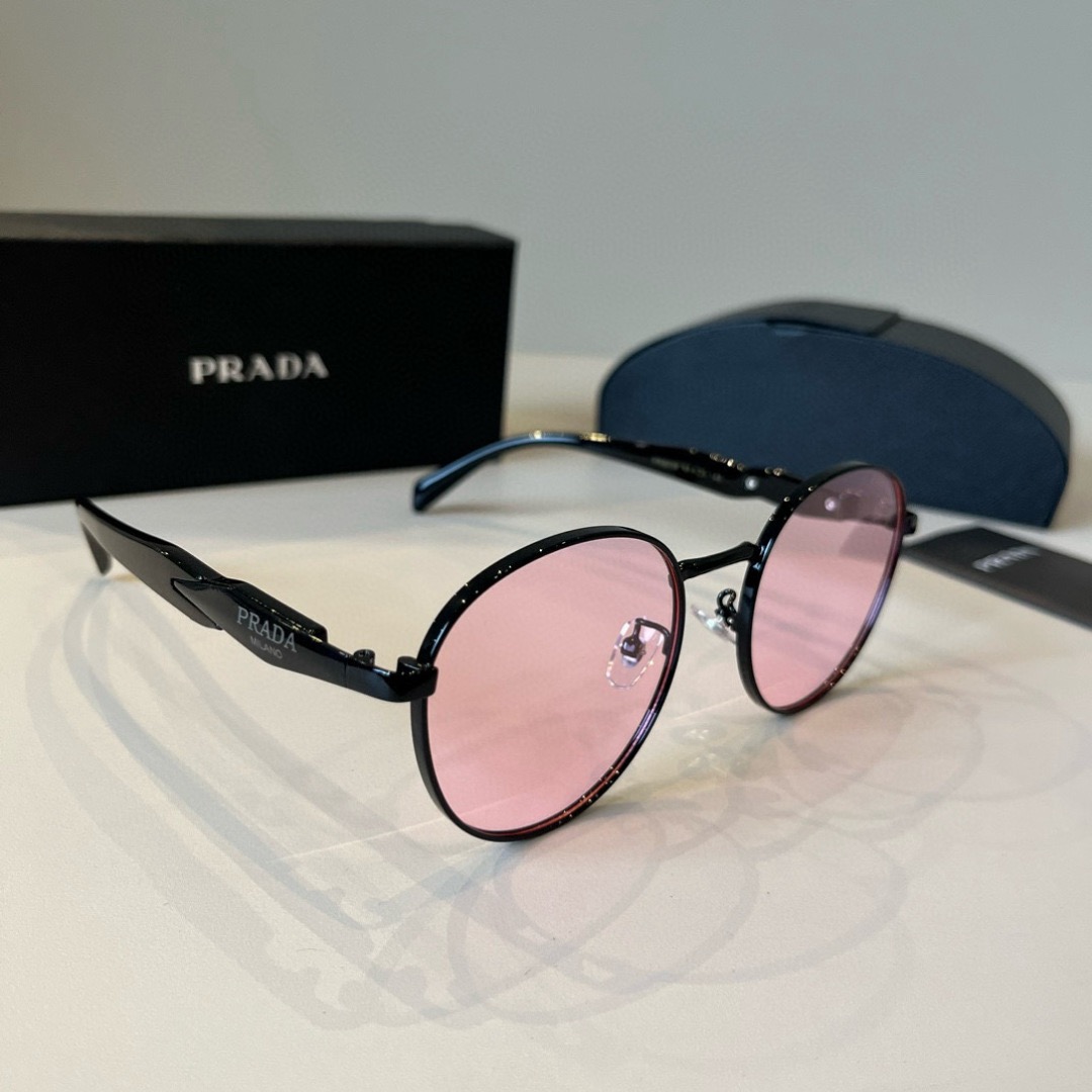 Prada Designer Sunglasses Men For Women Oval Frame Metal Mirror Legs Sunglasses Retro Small Frame Sexy Little Women Fashion Luxury Glasses With Box