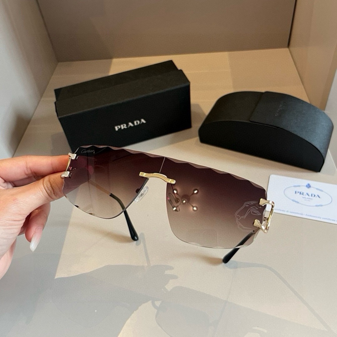 Prada Women's Men's Sun Glasses Beach Sun Glasses Fashion Classic Men Frameless Optical Frame Metal Legs Sun Eyewear Glasses With Box