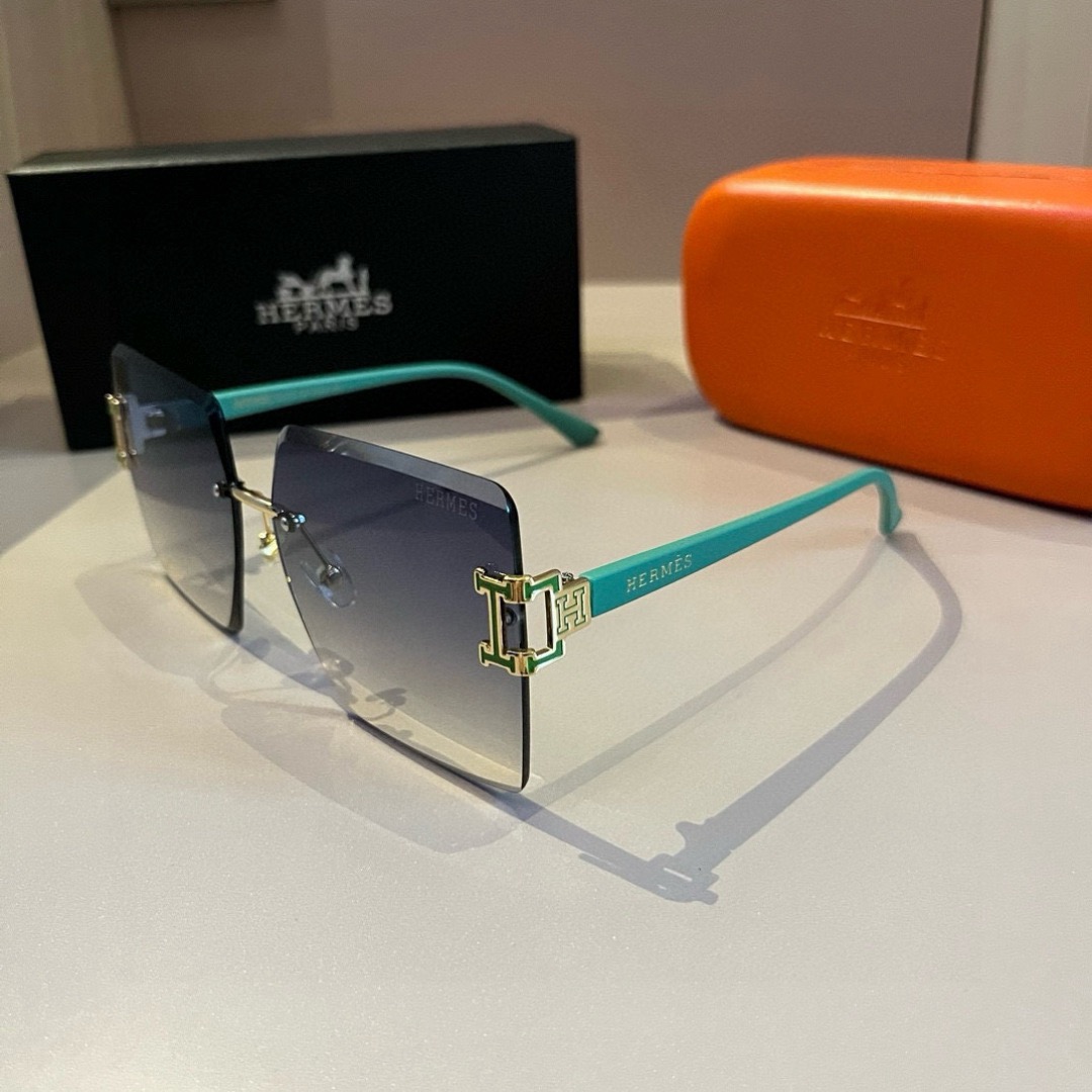 Hermes Designer Sunglasses Women Glasses Men Frameless Metal Round Oval Optical Frame Black Grey Transparent Sun Eyewear Glasses