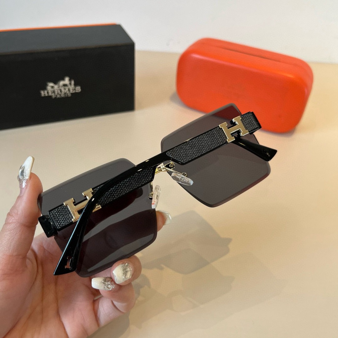 Hermes Designer Sunglasses Women Glasses Men Frameless Metal Round Oval Optical Frame Black Grey Transparent Sun Eyewear Glasses With Box