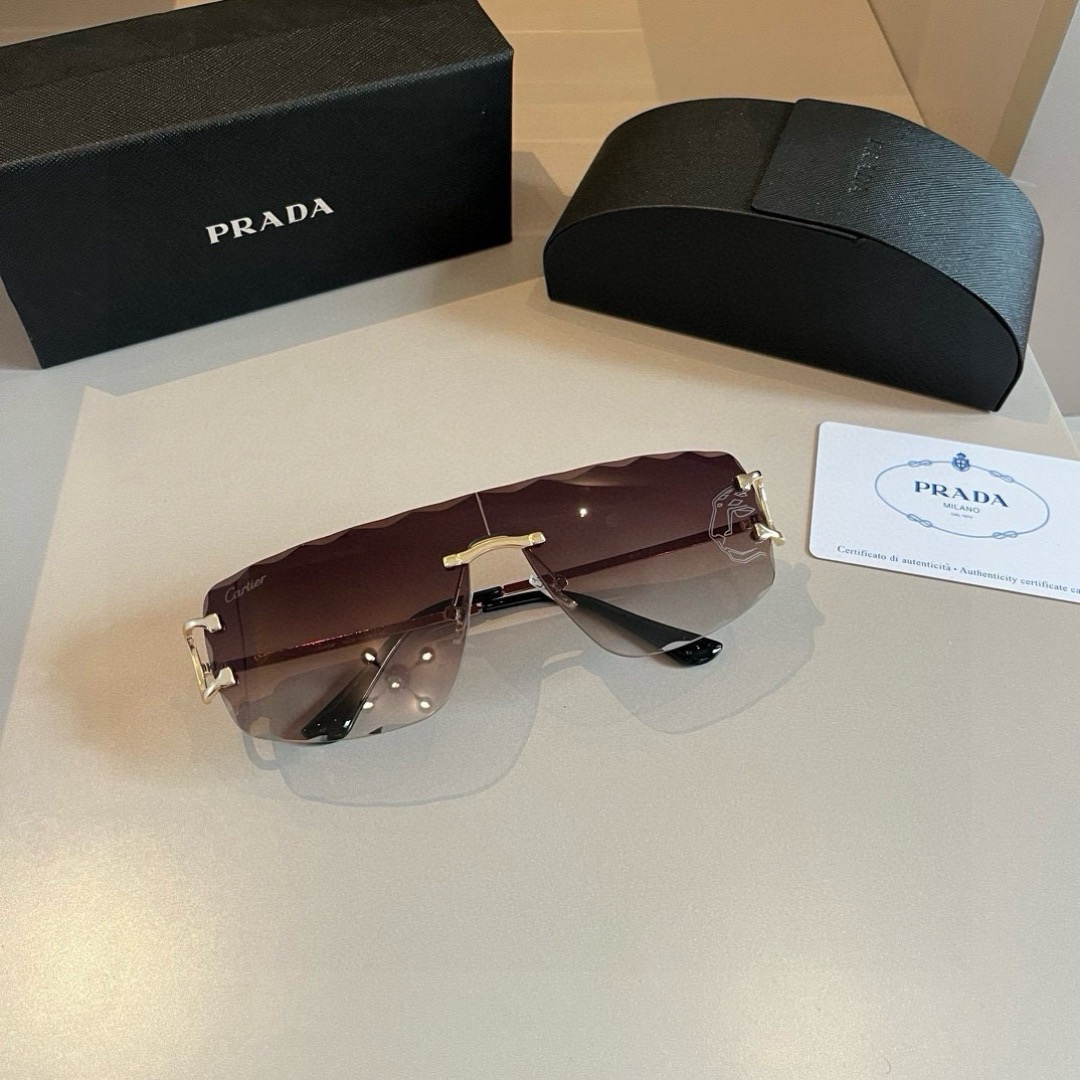 Prada Women's Men's Sun Glasses Beach Sun Glasses Fashion Classic Men Frameless Optical Frame Metal Legs Sun Eyewear Glasses With Box