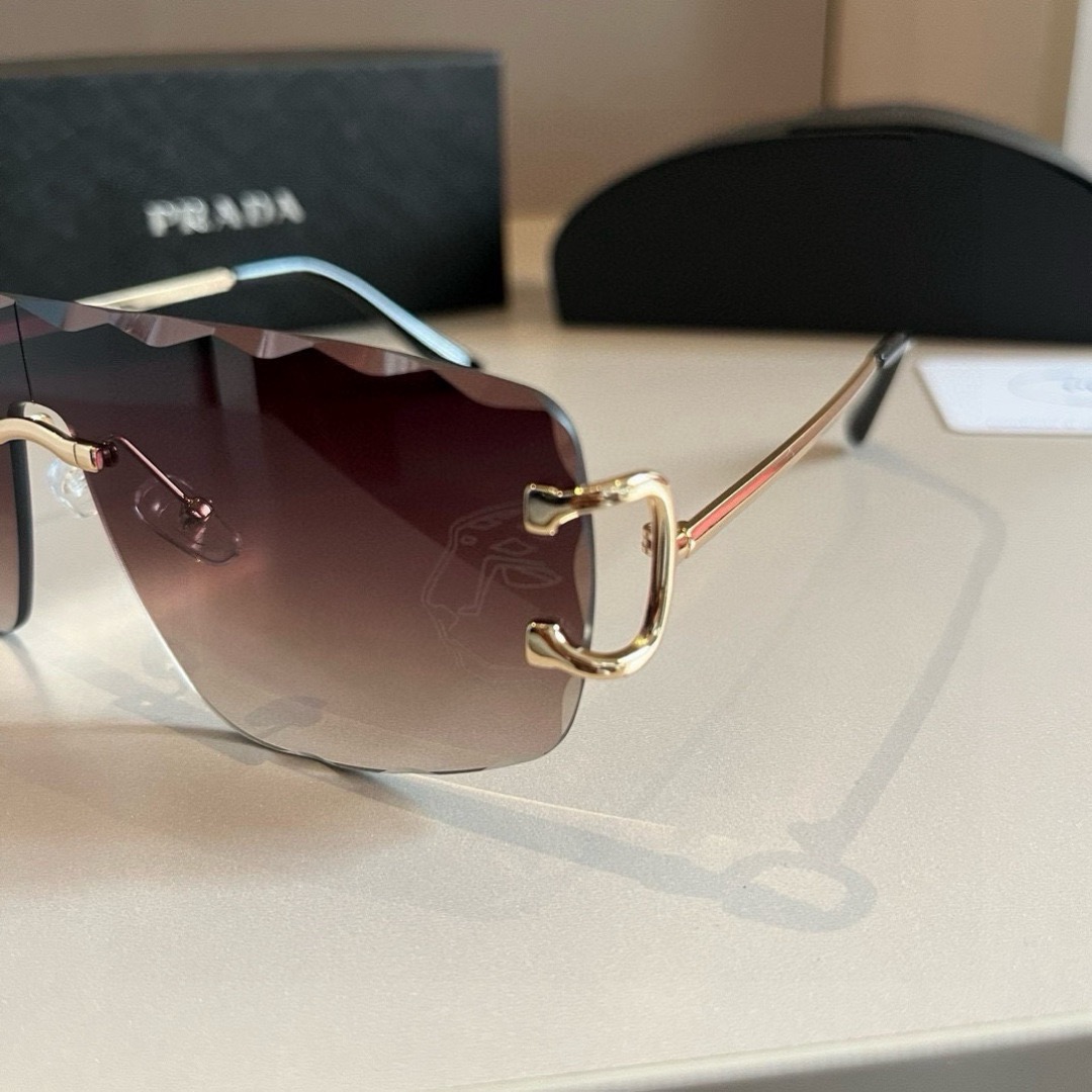 Prada Women's Men's Sun Glasses Beach Sun Glasses Fashion Classic Men Frameless Optical Frame Metal Legs Sun Eyewear Glasses With Box