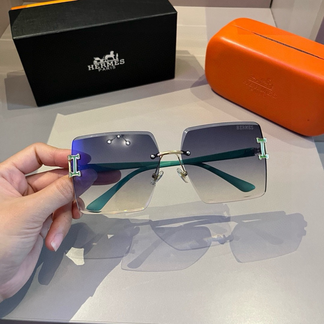 Hermes Designer Sunglasses Women Glasses Men Frameless Metal Round Oval Optical Frame Black Grey Transparent Sun Eyewear Glasses