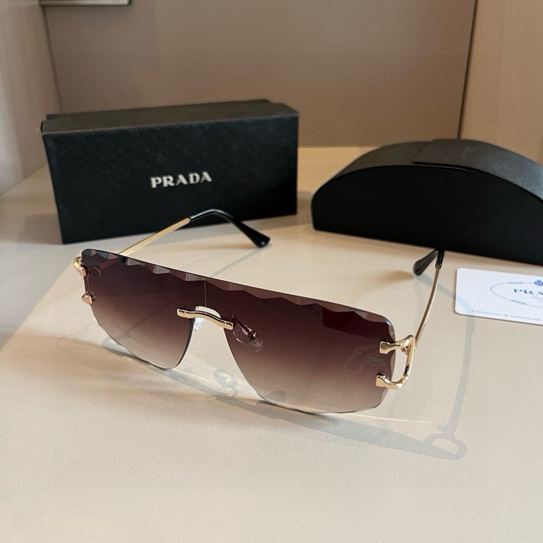 Prada Women's Men's Sun Glasses Beach Sun Glasses Fashion Classic Men Frameless Optical Frame Metal Legs Sun Eyewear Glasses With Box
