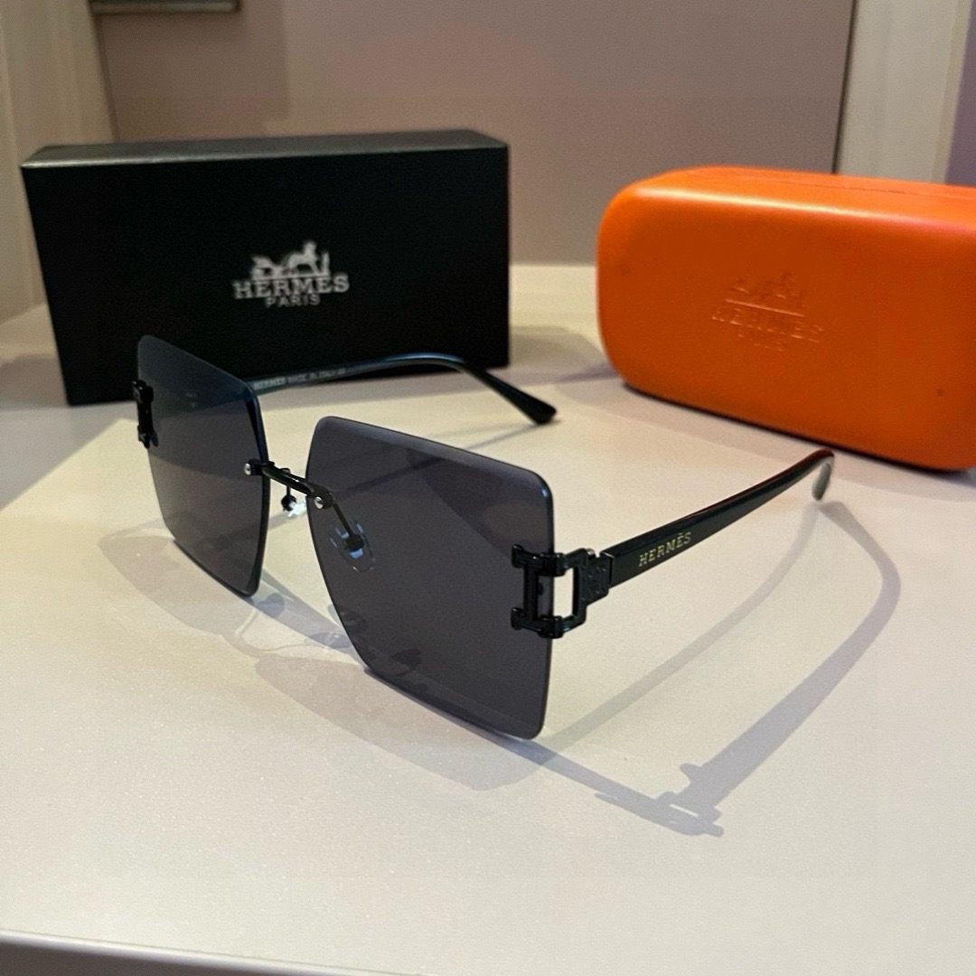 Hermes Designer Sunglasses Women Glasses Men Frameless Metal Round Oval Optical Frame Black Grey Transparent Sun Eyewear Glasses