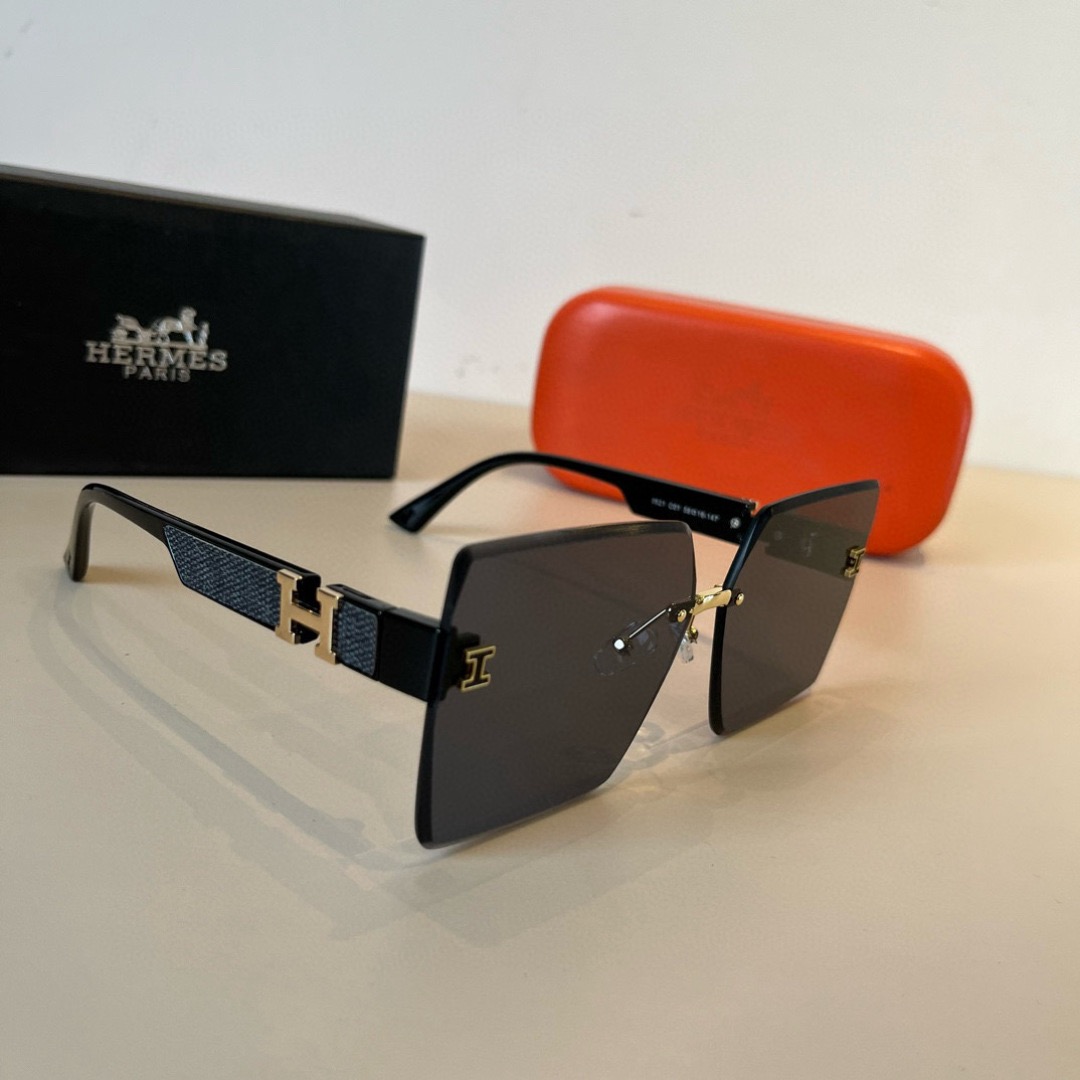 Hermes Designer Sunglasses Women Glasses Men Frameless Metal Round Oval Optical Frame Black Grey Transparent Sun Eyewear Glasses With Box