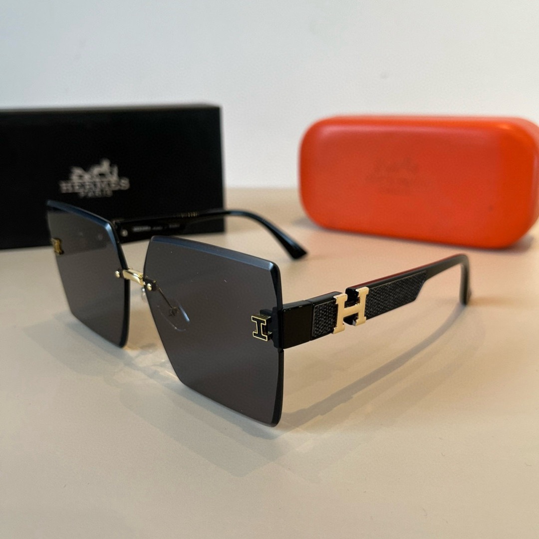 Hermes Designer Sunglasses Women Glasses Men Frameless Metal Round Oval Optical Frame Black Grey Transparent Sun Eyewear Glasses With Box