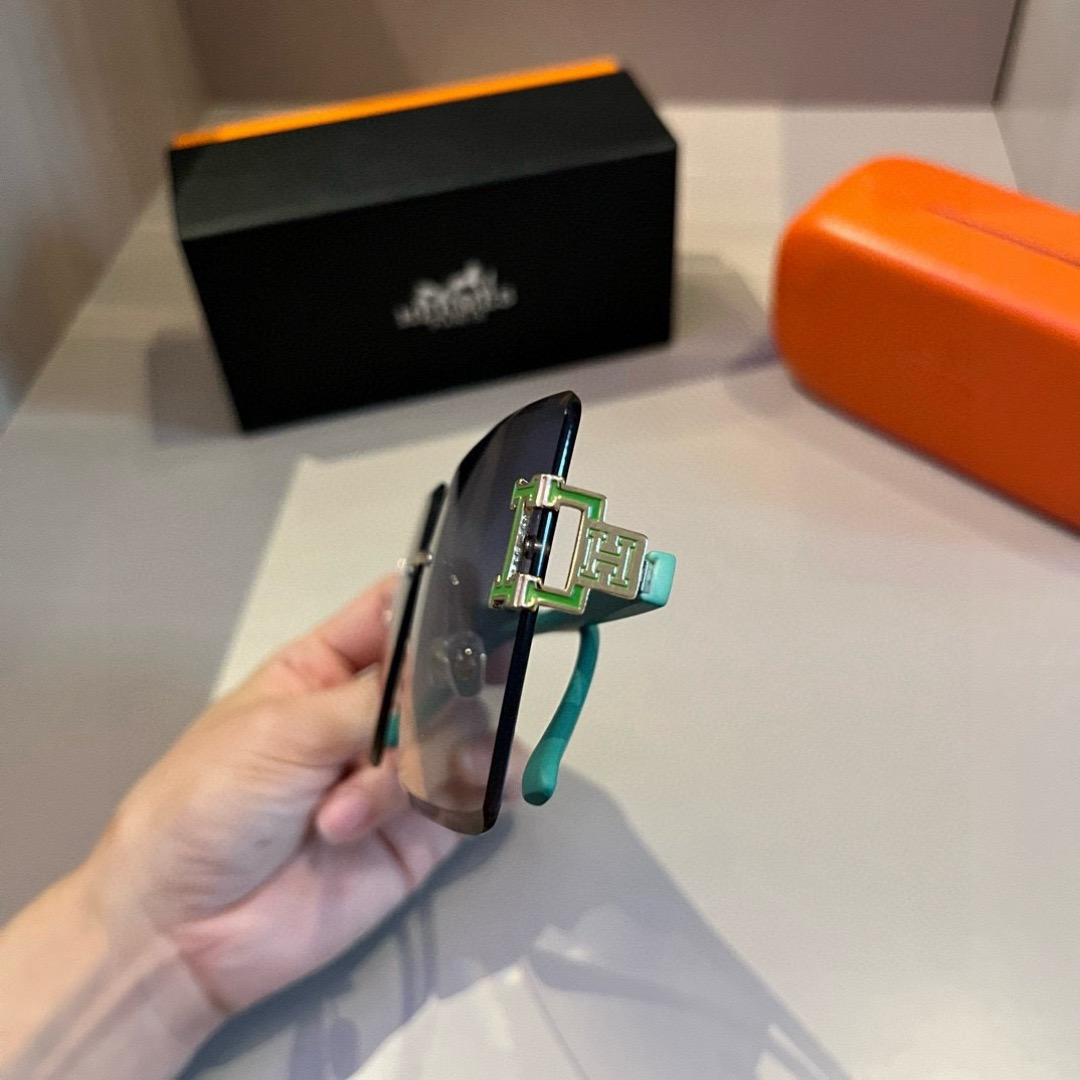 Hermes Designer Sunglasses Women Glasses Men Frameless Metal Round Oval Optical Frame Black Grey Transparent Sun Eyewear Glasses