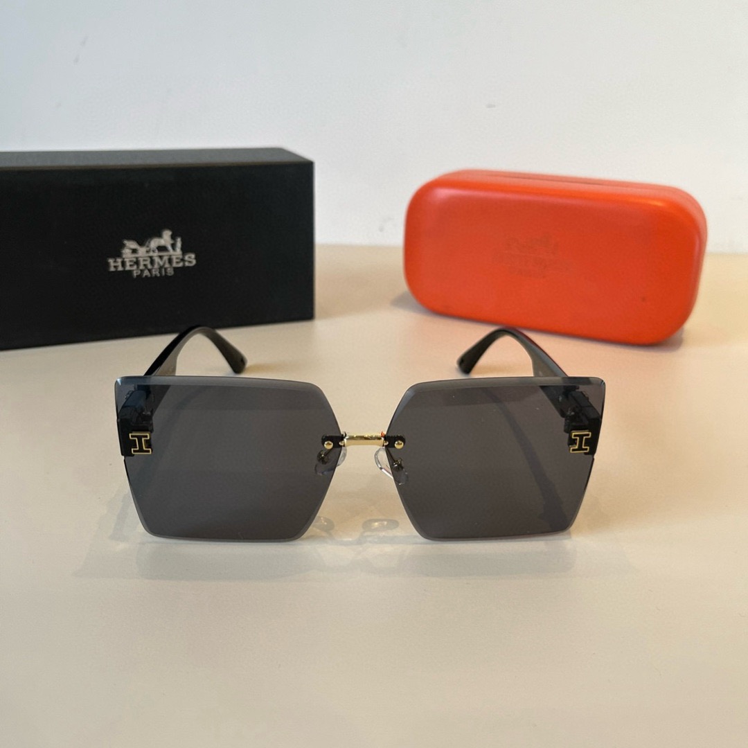 Hermes Designer Sunglasses Women Glasses Men Frameless Metal Round Oval Optical Frame Black Grey Transparent Sun Eyewear Glasses With Box