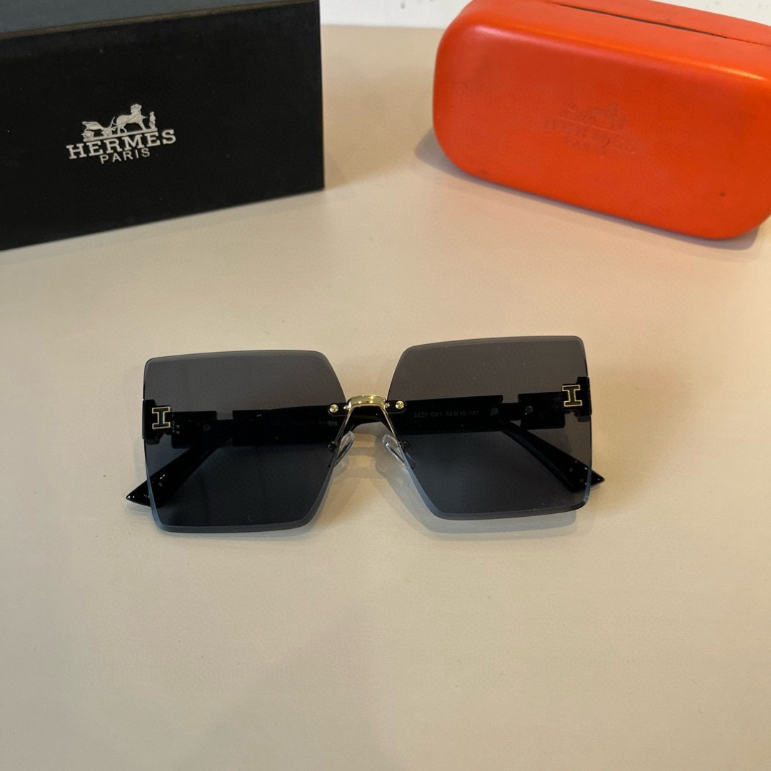Hermes Designer Sunglasses Women Glasses Men Frameless Metal Round Oval Optical Frame Black Grey Transparent Sun Eyewear Glasses With Box