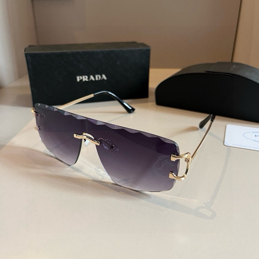 Prada Women's Men's Sun Glasses Beach Sun Glasses Fashion Classic Men Frameless Optical Frame Metal Legs Sun Eyewear Glasses With Box