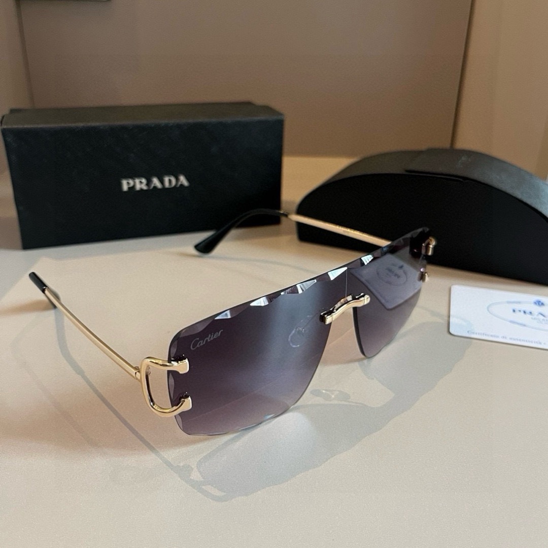 Prada Women's Men's Sun Glasses Beach Sun Glasses Fashion Classic Men Frameless Optical Frame Metal Legs Sun Eyewear Glasses With Box