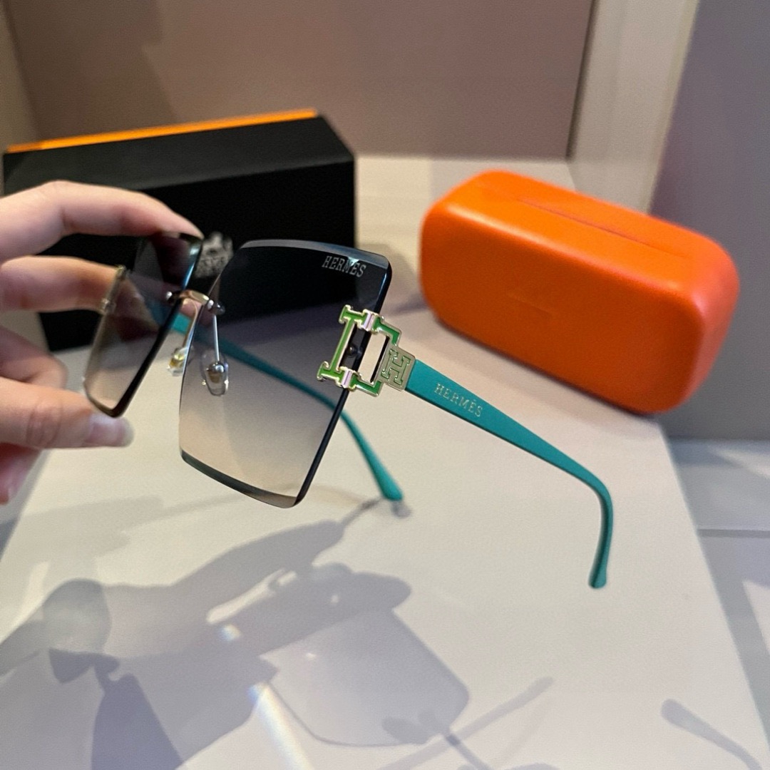 Hermes Designer Sunglasses Women Glasses Men Frameless Metal Round Oval Optical Frame Black Grey Transparent Sun Eyewear Glasses