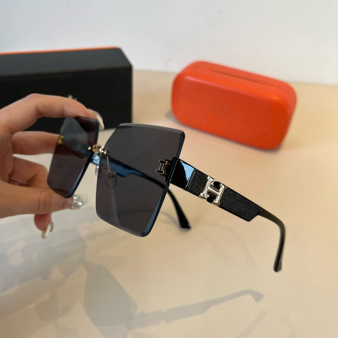 Hermes Designer Sunglasses Women Glasses Men Frameless Metal Round Oval Optical Frame Black Grey Transparent Sun Eyewear Glasses With Box