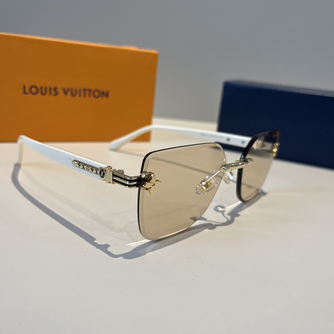 LV Designer Sunglasses Men For Women Oval Frame Metal Mirror Legs Sunglasses Retro Frame Sexy Little Women Fashion Luxury Glasses With Box