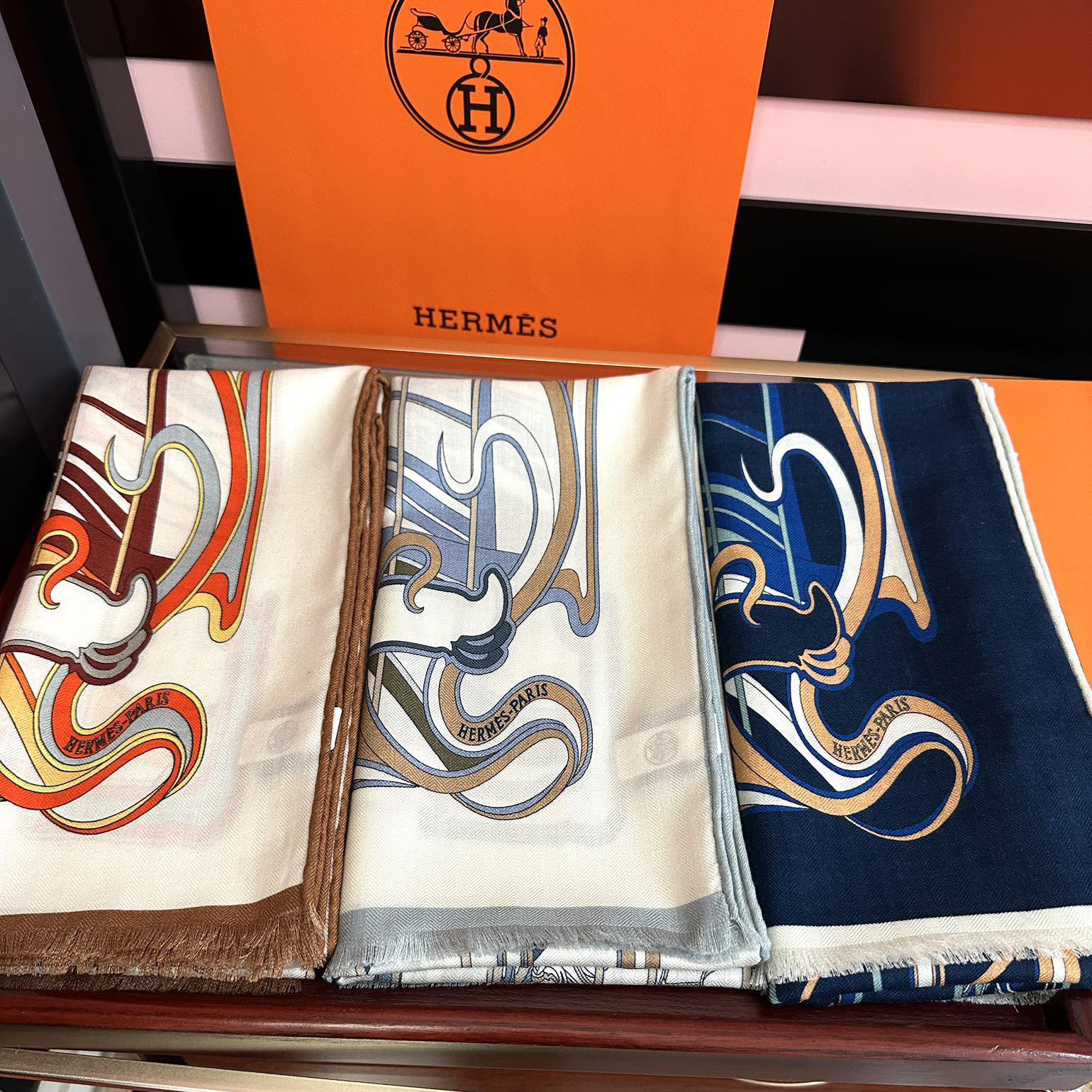 Hermes Designer Scarf Silk Wool Viscose Fiber Cotton Blend Women Fashion Silks Scarf Designers Scarves Luxury Silk Color-Blocking Fringed Edges With Box