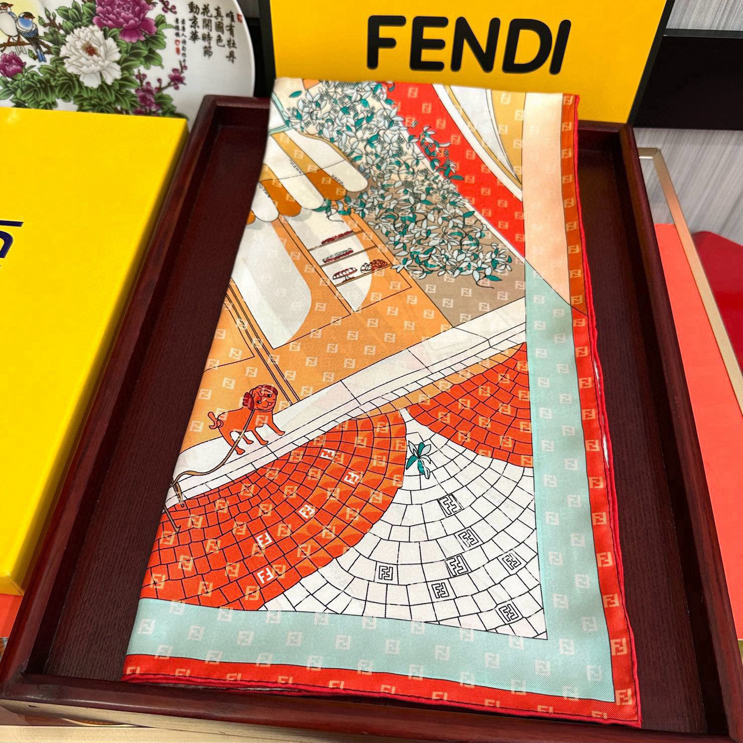 FENDI Designer Silk Scarf For Women Luxurious Scarf High End Classic Print Pattern Designer Shawl Scarves New Gift Easy To Match Soft Touch Silk Color-Blocking Fringed Edges With Box