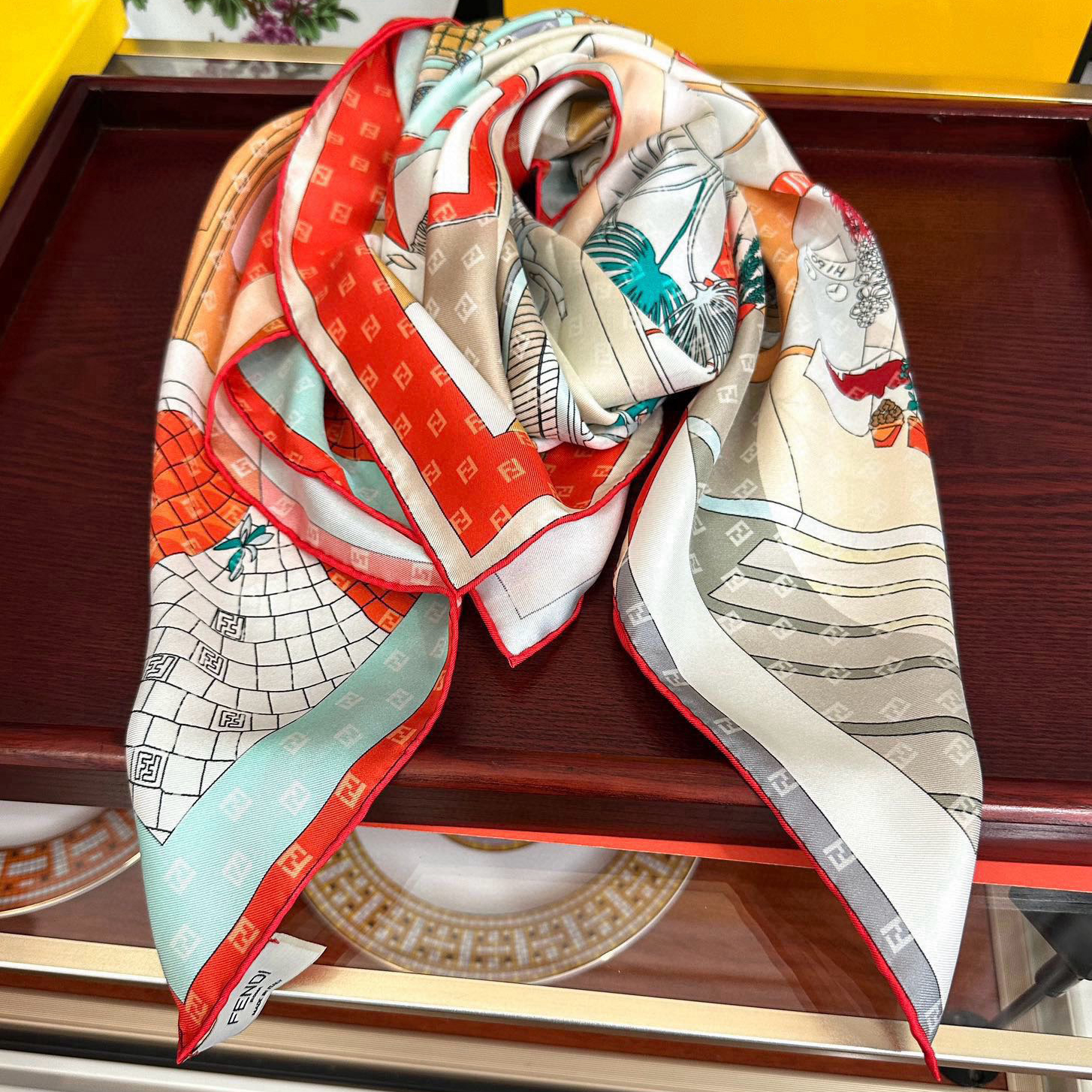 FENDI Designer Silk Scarf For Women Luxurious Scarf High End Classic Print Pattern Designer Shawl Scarves New Gift Easy To Match Soft Touch Silk Color-Blocking Fringed Edges With Box