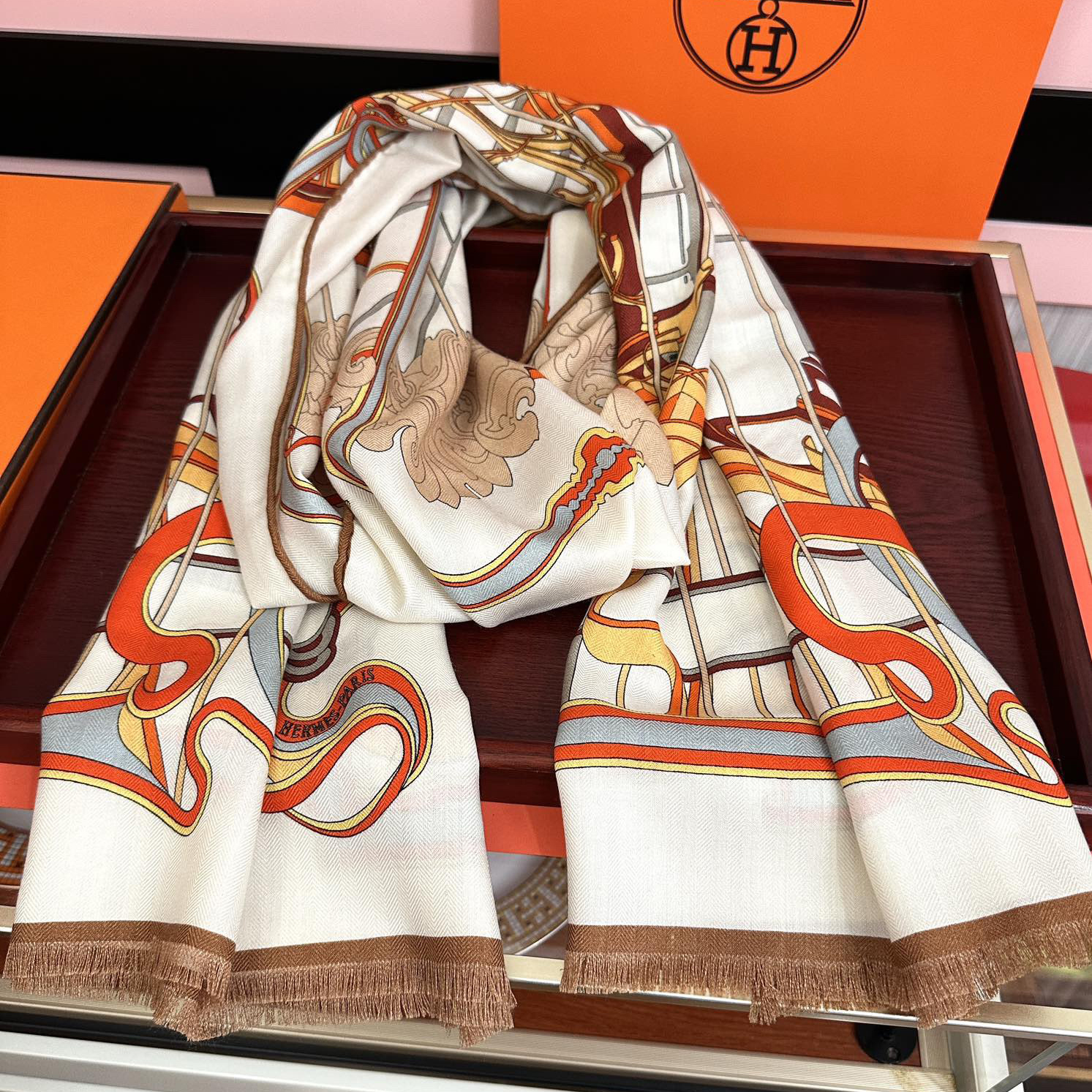 Hermes Designer Scarf Silk Wool Viscose Fiber Cotton Blend Women Fashion Silks Scarf Designers Scarves Luxury Silk Color-Blocking Fringed Edges With Box