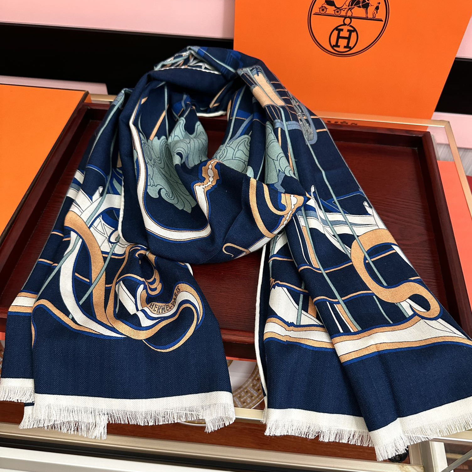 Hermes Designer Scarf Silk Wool Viscose Fiber Cotton Blend Women Fashion Silks Scarf Designers Scarves Luxury Silk Color-Blocking Fringed Edges With Box