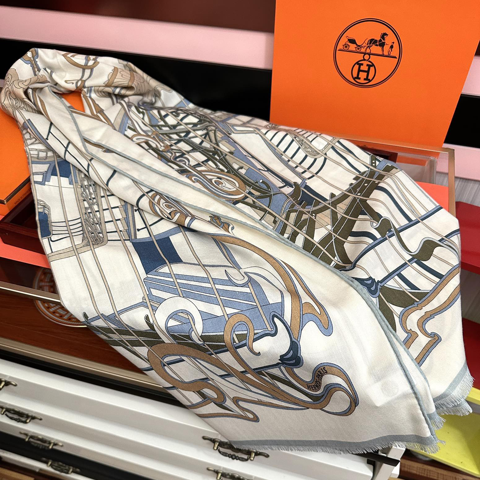 Hermes Designer Scarf Silk Wool Viscose Fiber Cotton Blend Women Fashion Silks Scarf Designers Scarves Luxury Silk Color-Blocking Fringed Edges With Box