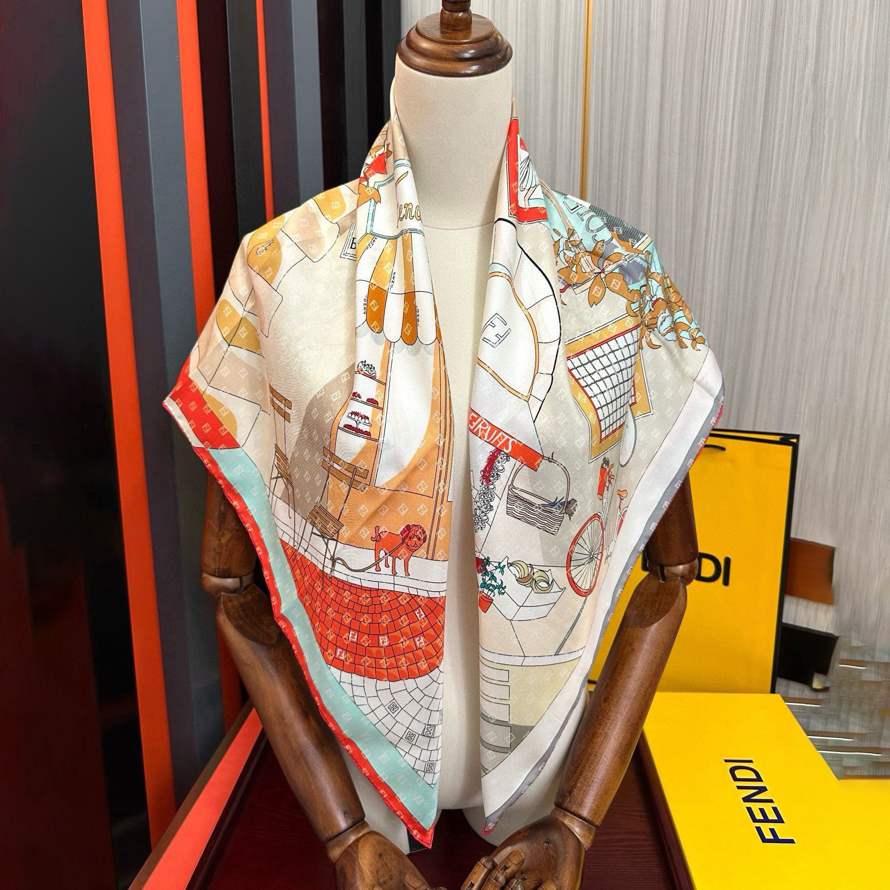 FENDI Designer Silk Scarf For Women Luxurious Scarf High End Classic Print Pattern Designer Shawl Scarves New Gift Easy To Match Soft Touch Silk Color-Blocking Fringed Edges With Box