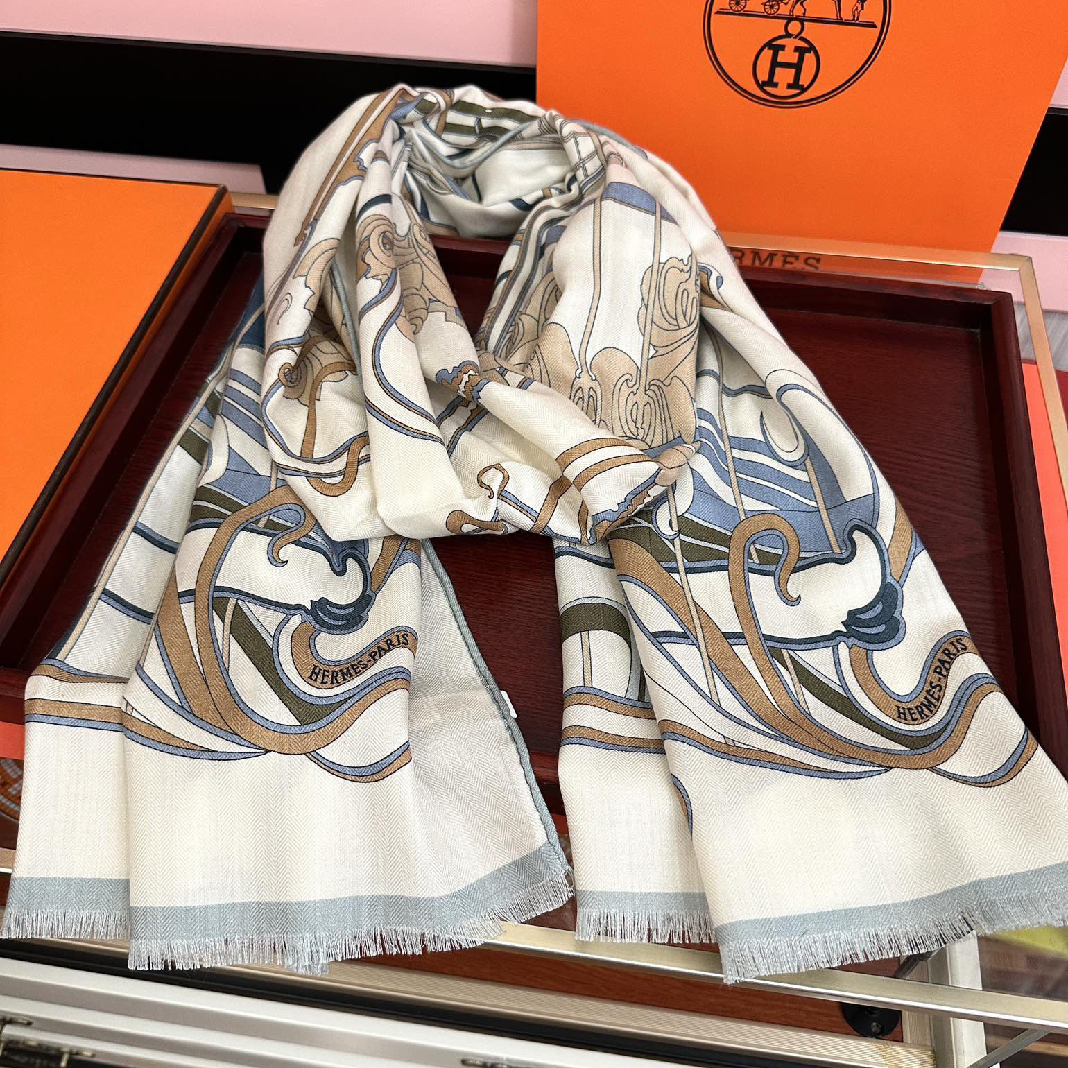 Hermes Designer Scarf Silk Wool Viscose Fiber Cotton Blend Women Fashion Silks Scarf Designers Scarves Luxury Silk Color-Blocking Fringed Edges With Box