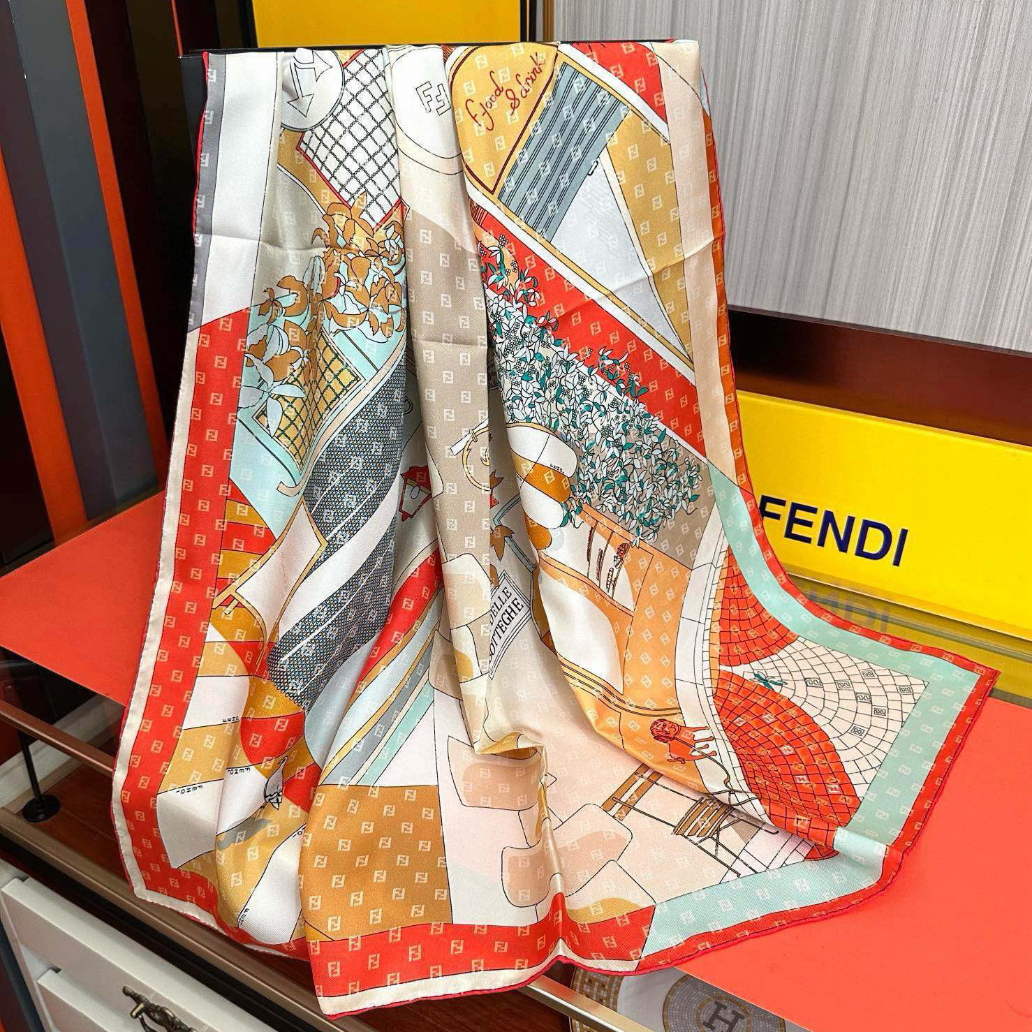 FENDI Designer Silk Scarf For Women Luxurious Scarf High End Classic Print Pattern Designer Shawl Scarves New Gift Easy To Match Soft Touch Silk Color-Blocking Fringed Edges With Box