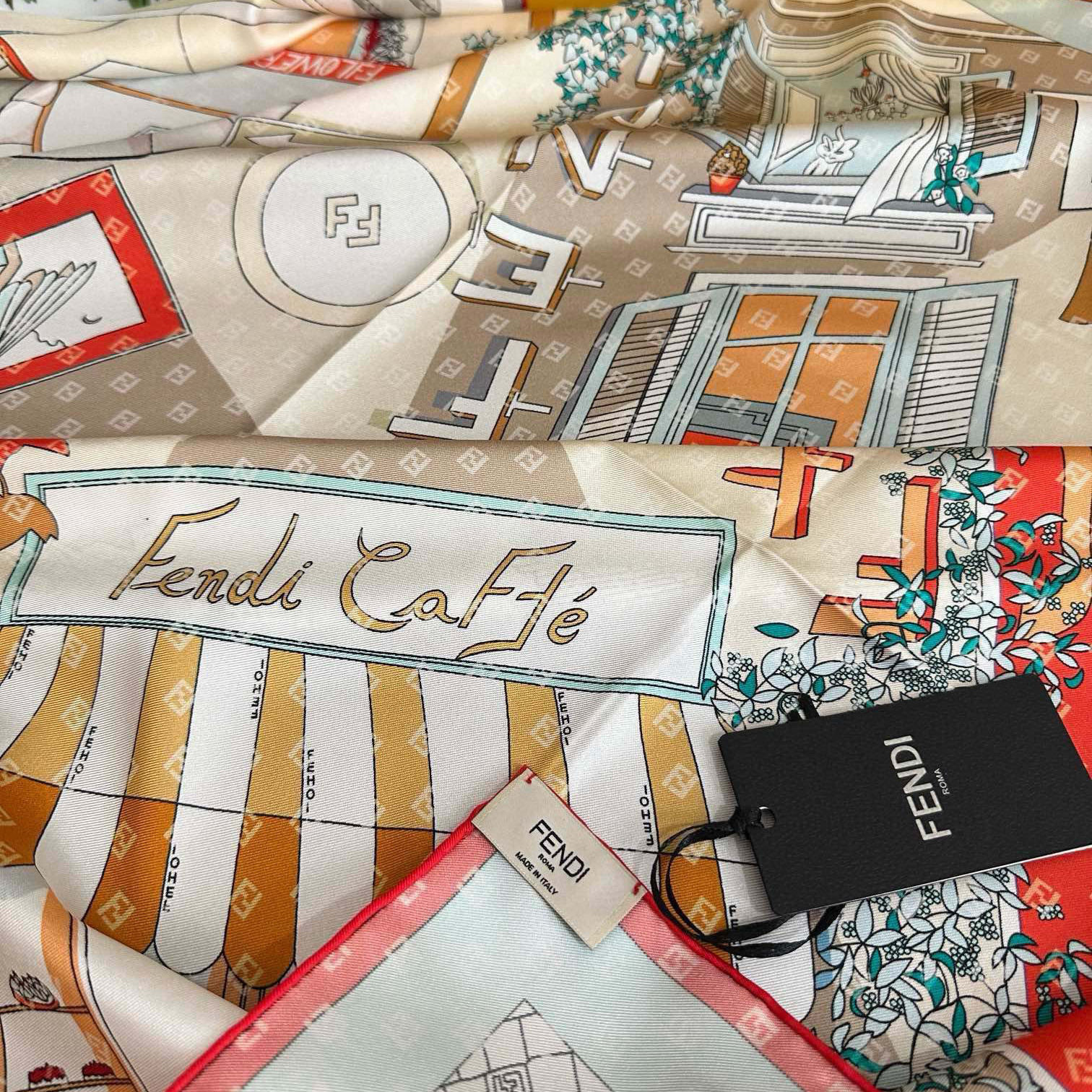 FENDI Designer Silk Scarf For Women Luxurious Scarf High End Classic Print Pattern Designer Shawl Scarves New Gift Easy To Match Soft Touch Silk Color-Blocking Fringed Edges With Box