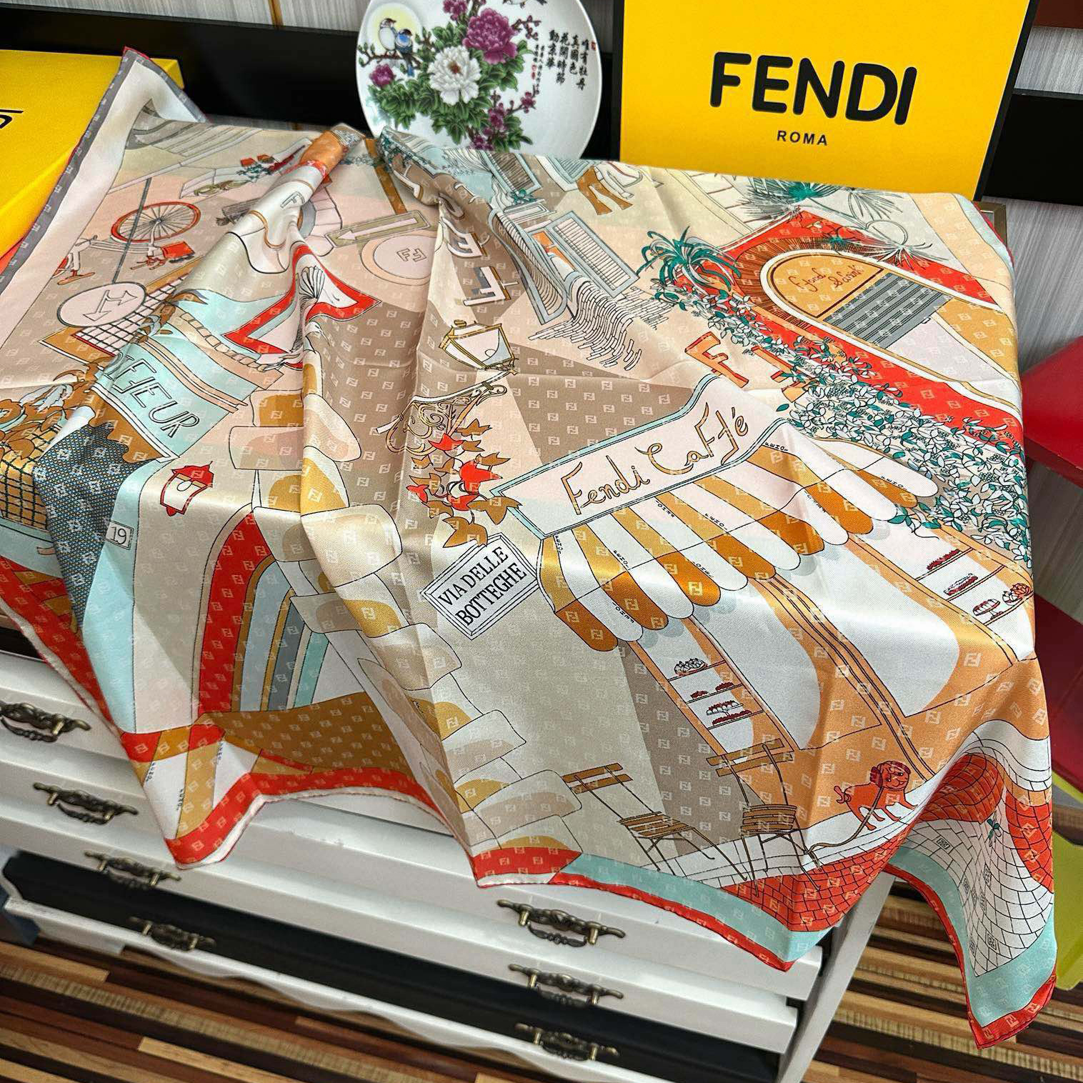 FENDI Designer Silk Scarf For Women Luxurious Scarf High End Classic Print Pattern Designer Shawl Scarves New Gift Easy To Match Soft Touch Silk Color-Blocking Fringed Edges With Box