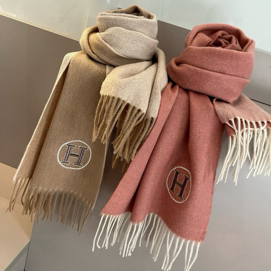 Hermes Designer Scarf Cashmere Scarf Women's Long Shawl Soft And Comfortable Luxury Double Sided Tassel Scarf Letter Tassel Shawl Unisex Scarf With Box