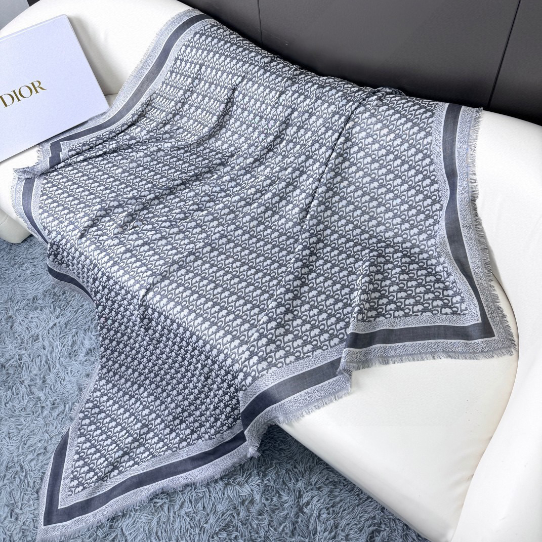 Dior Designer Scarf Silk Wool Viscose Fiber Cotton Blend Women Fashion Silks Scarf Designers Scarves Luxury Silk Color-Blocking Fringed Edges With Box