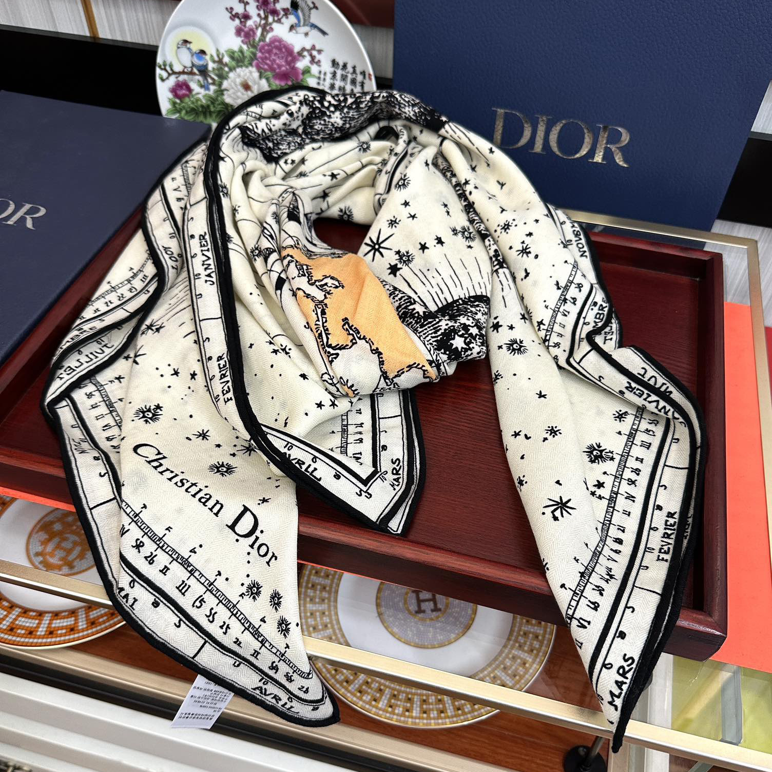 Dior Designer Scarf Silk Wool Viscose Fiber Cotton Blend Women Fashion Silks Scarf Designers Scarves Luxury Silk Color-Blocking Fringed Edges With Box