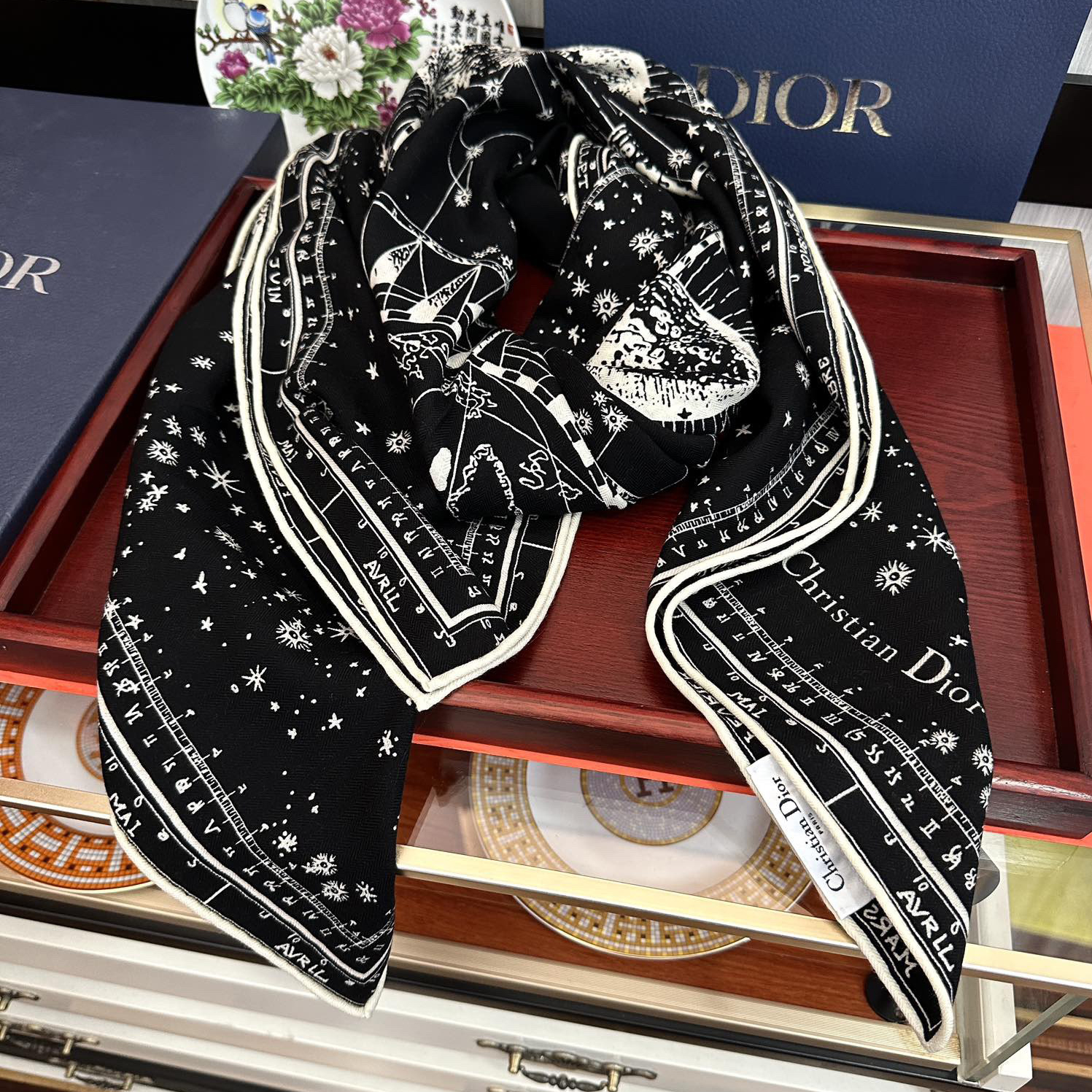 Dior Designer Scarf Silk Wool Viscose Fiber Cotton Blend Women Fashion Silks Scarf Designers Scarves Luxury Silk Color-Blocking Fringed Edges With Box