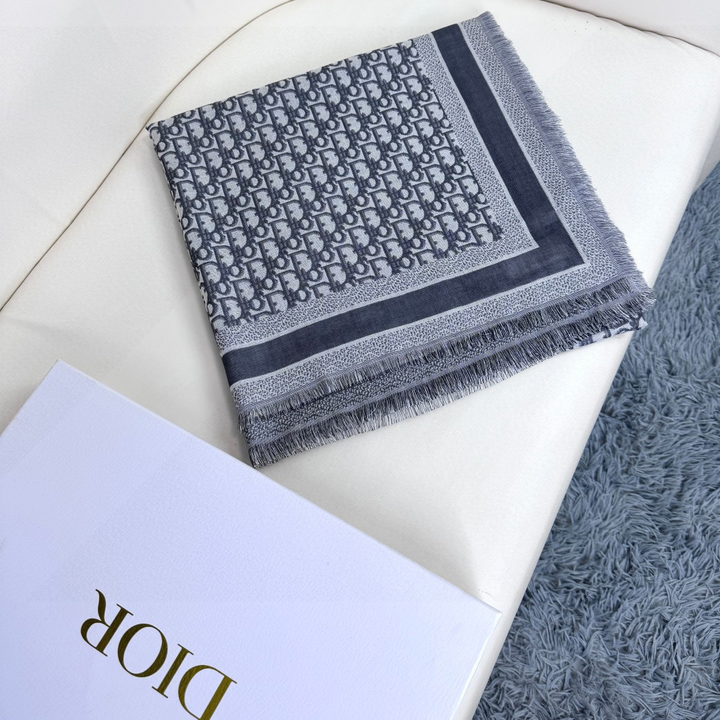 Dior Designer Scarf Silk Wool Viscose Fiber Cotton Blend Women Fashion Silks Scarf Designers Scarves Luxury Silk Color-Blocking Fringed Edges With Box