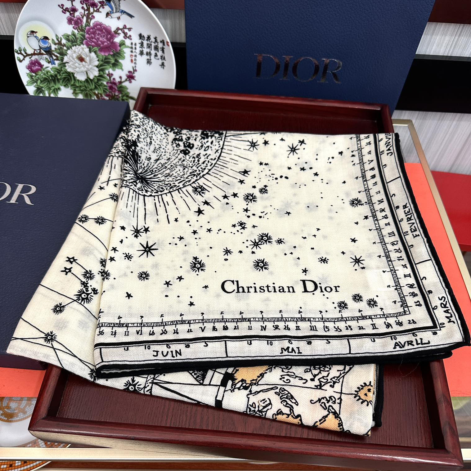 Dior Designer Scarf Silk Wool Viscose Fiber Cotton Blend Women Fashion Silks Scarf Designers Scarves Luxury Silk Color-Blocking Fringed Edges With Box