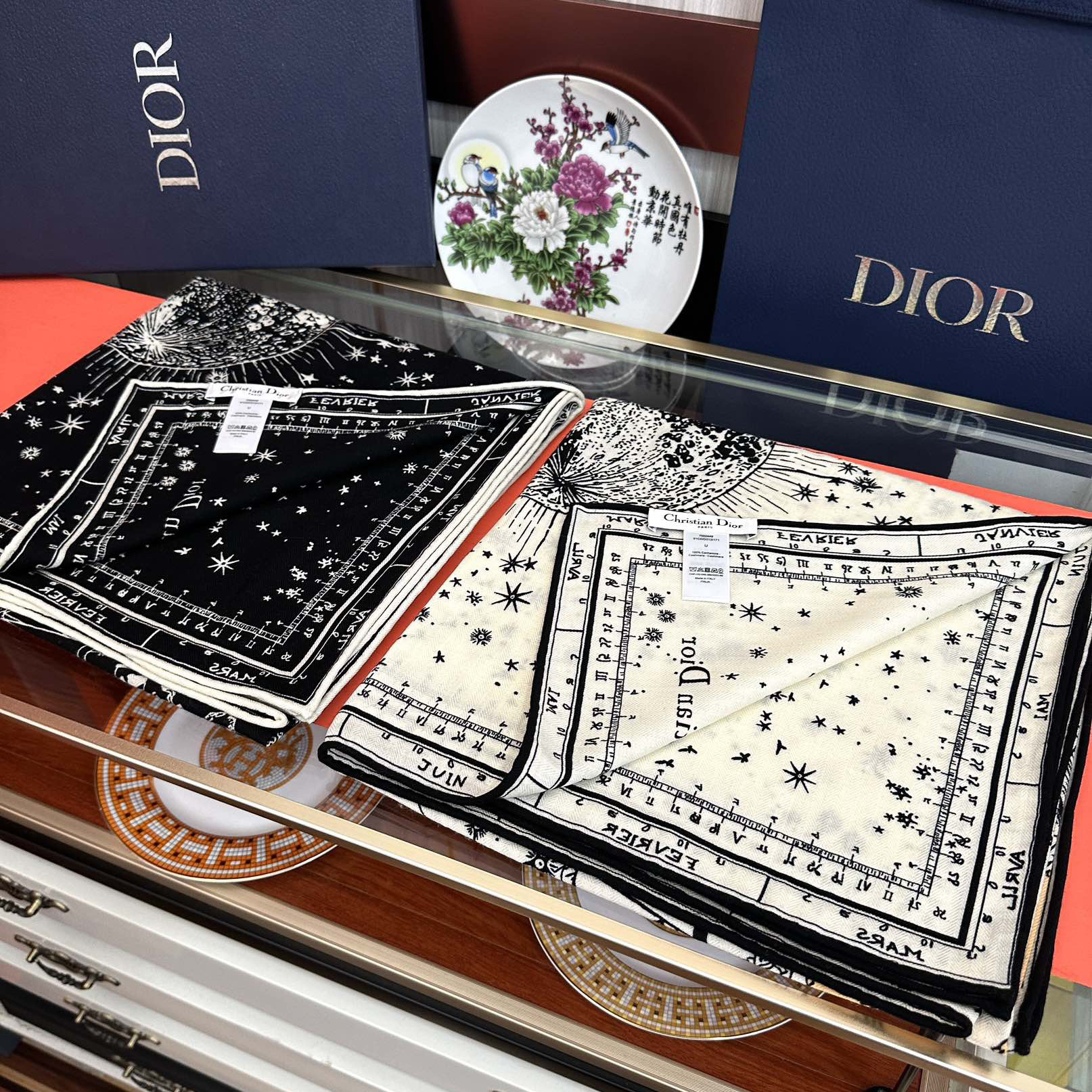 Dior Designer Scarf Silk Wool Viscose Fiber Cotton Blend Women Fashion Silks Scarf Designers Scarves Luxury Silk Color-Blocking Fringed Edges With Box
