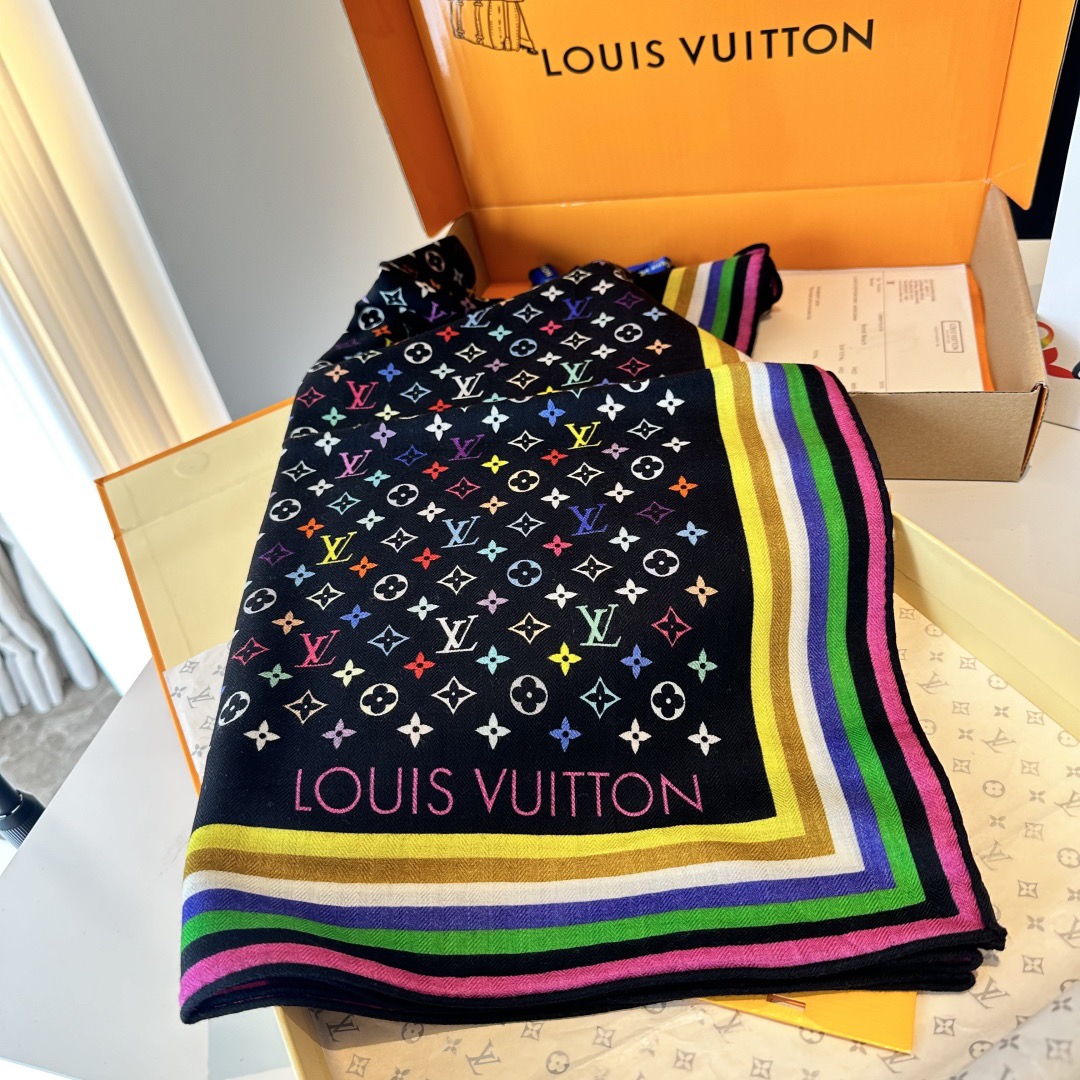 LV Designer Scarf Silk Wool Viscose Fiber Cotton Blend Women Fashion Silks Scarf Designers Scarves Luxury Silk Color-Blocking Fringed Edges With Box